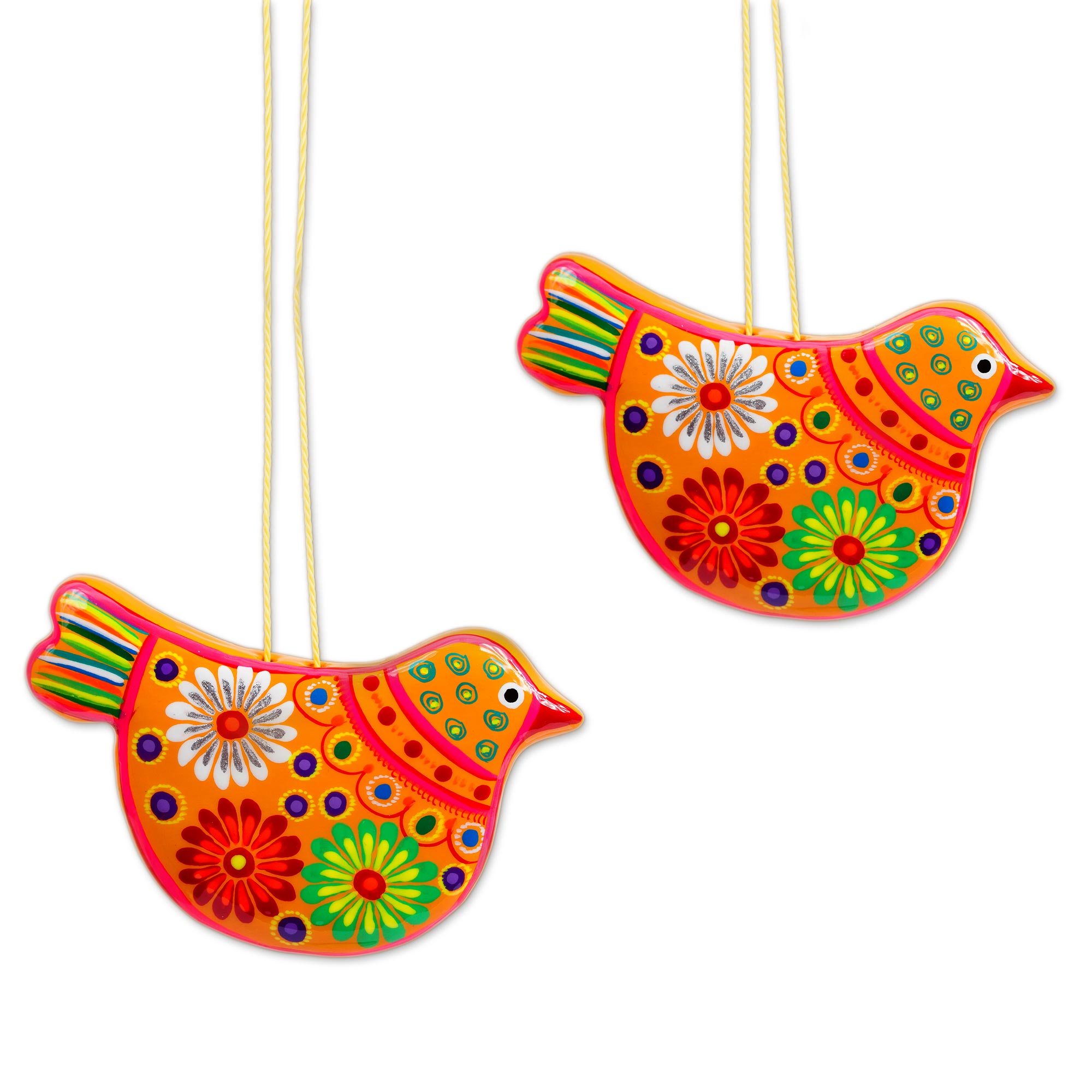 Premium Handcrafted Marigold Dove Ornaments – Yellow Floral Ceramic Peace Dove