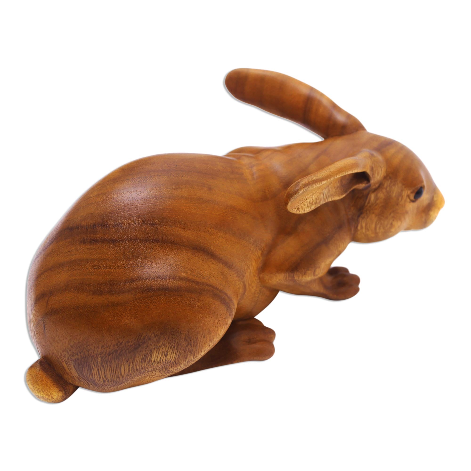 Premium Suar Wood Rabbit Sculpture with Onyx Eyes – Handcrafted Elegance