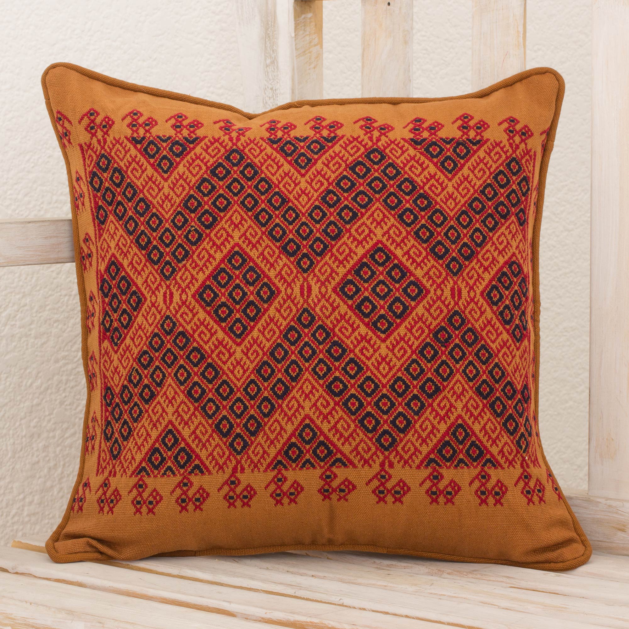 Premium Maya Backstrap Loom Woven Cotton Cushion Cover - Earth Tone Elegance