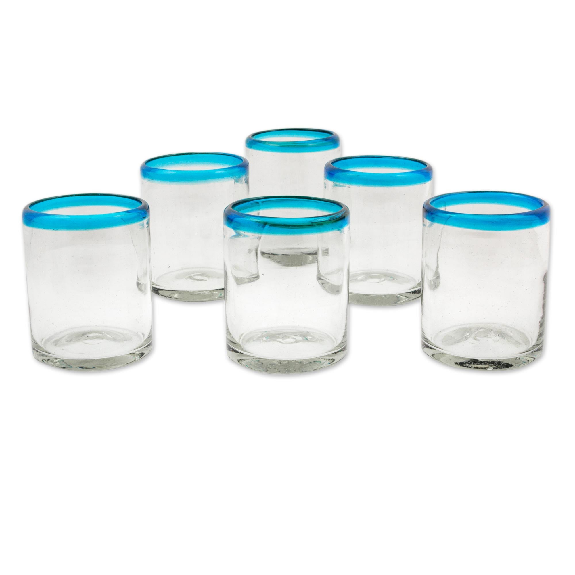 Premium Aquamarine Kiss Set of 6 Eco-Friendly Hand Blown Juice Glasses