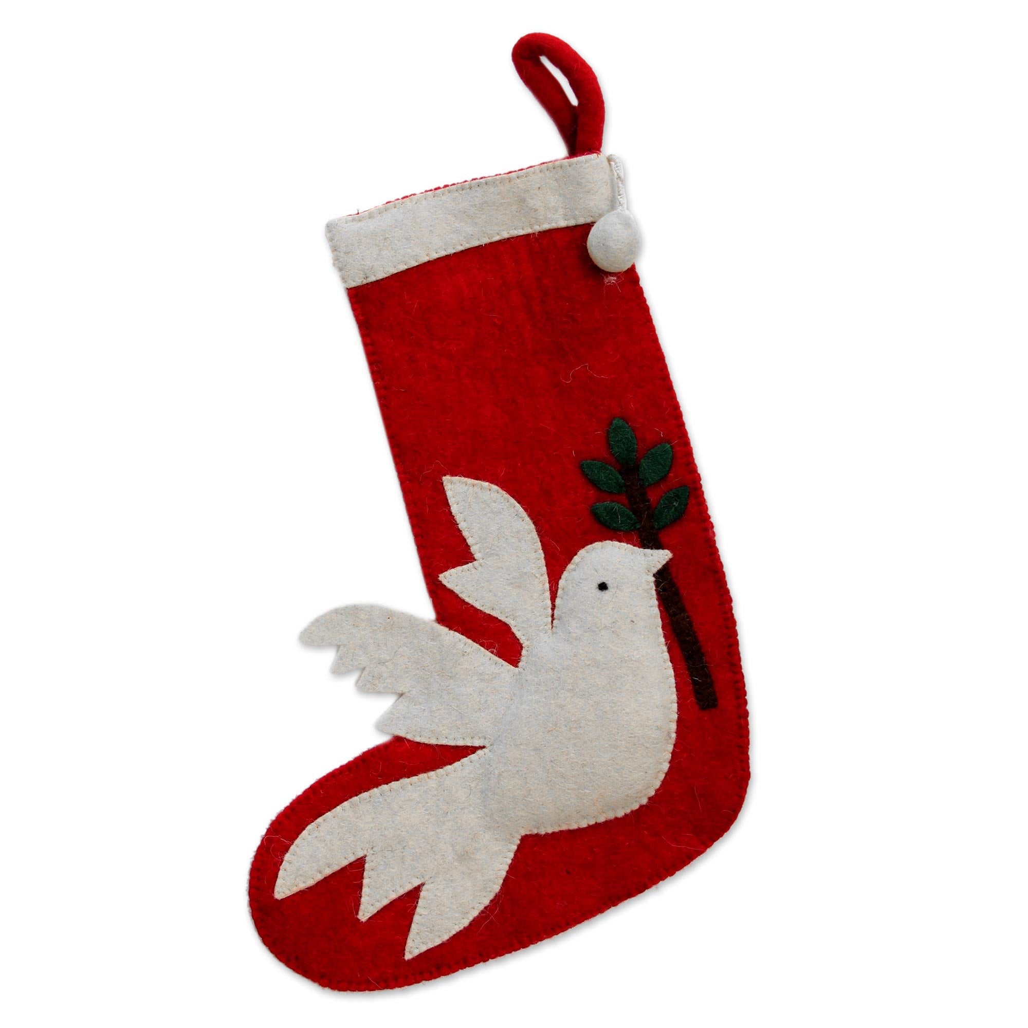 Premium Peace Dove Holiday Stocking - Handcrafted Red Wool with Dove Motif