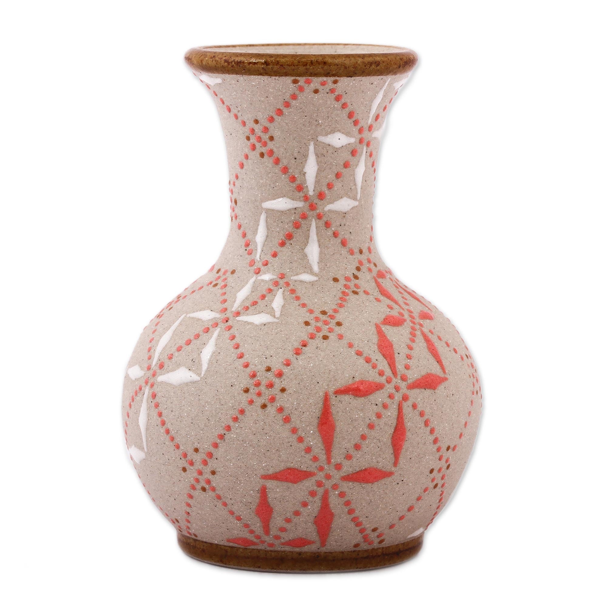 Premium Talavera Ceramic Vase - Paprika Red & White Trellis Design