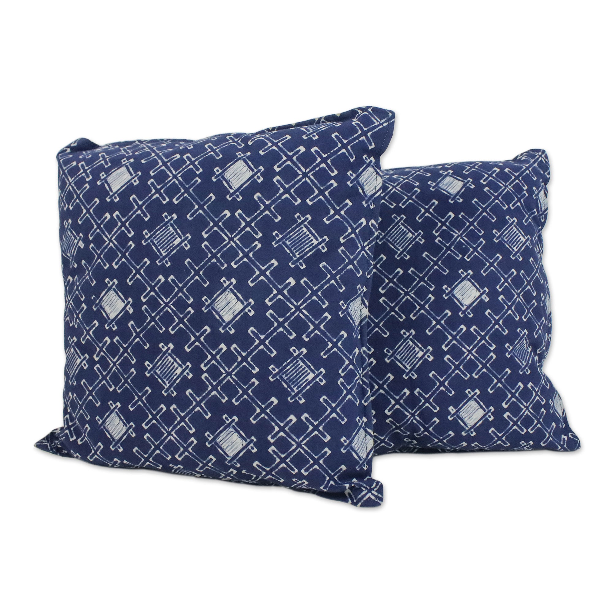 Premium Indigo Thatch Batik Cotton Cushion Covers (Pair) – Handcrafted Elegance