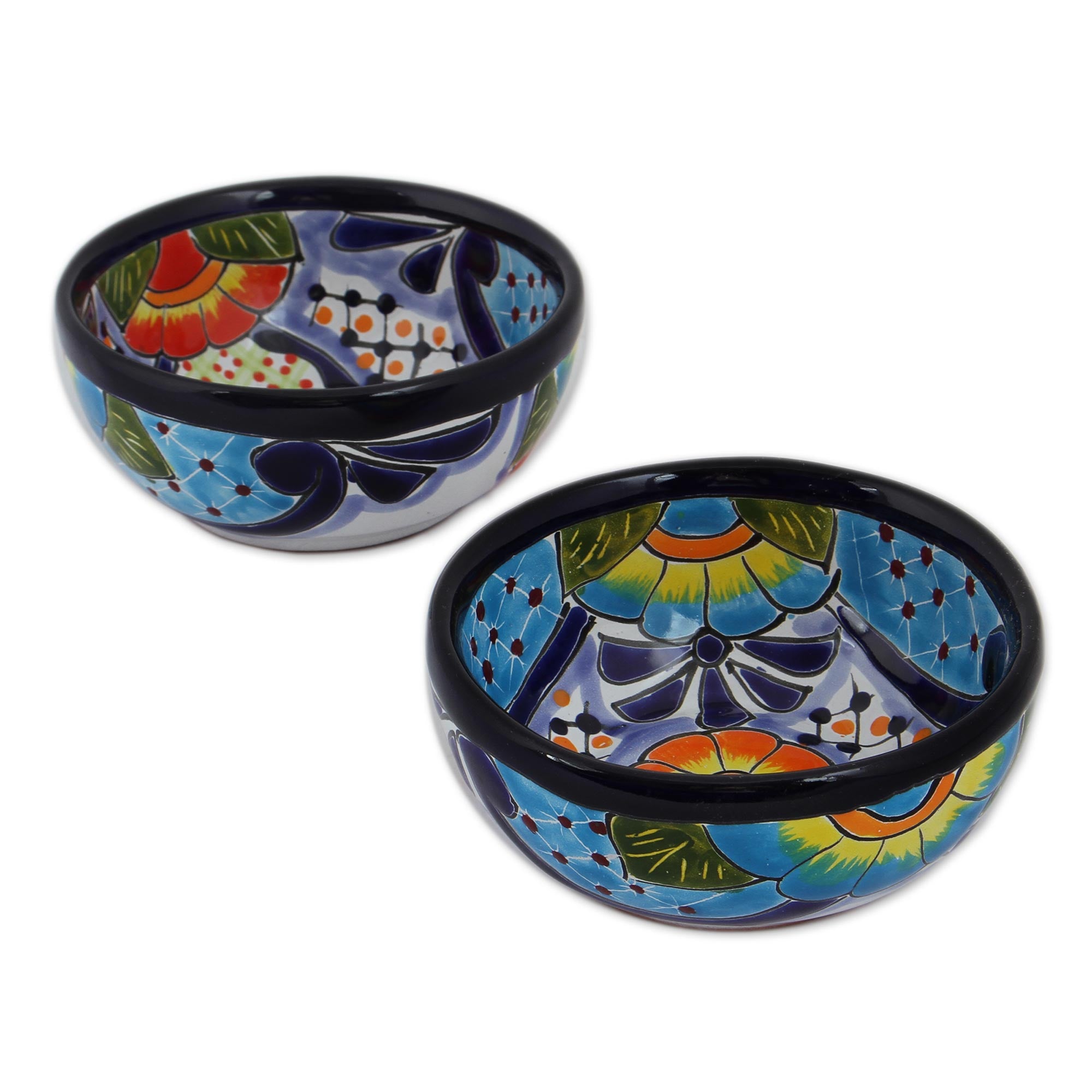 Premium Talavera Ceramic Condiment Bowls - Handcrafted Floral Design (Pair)