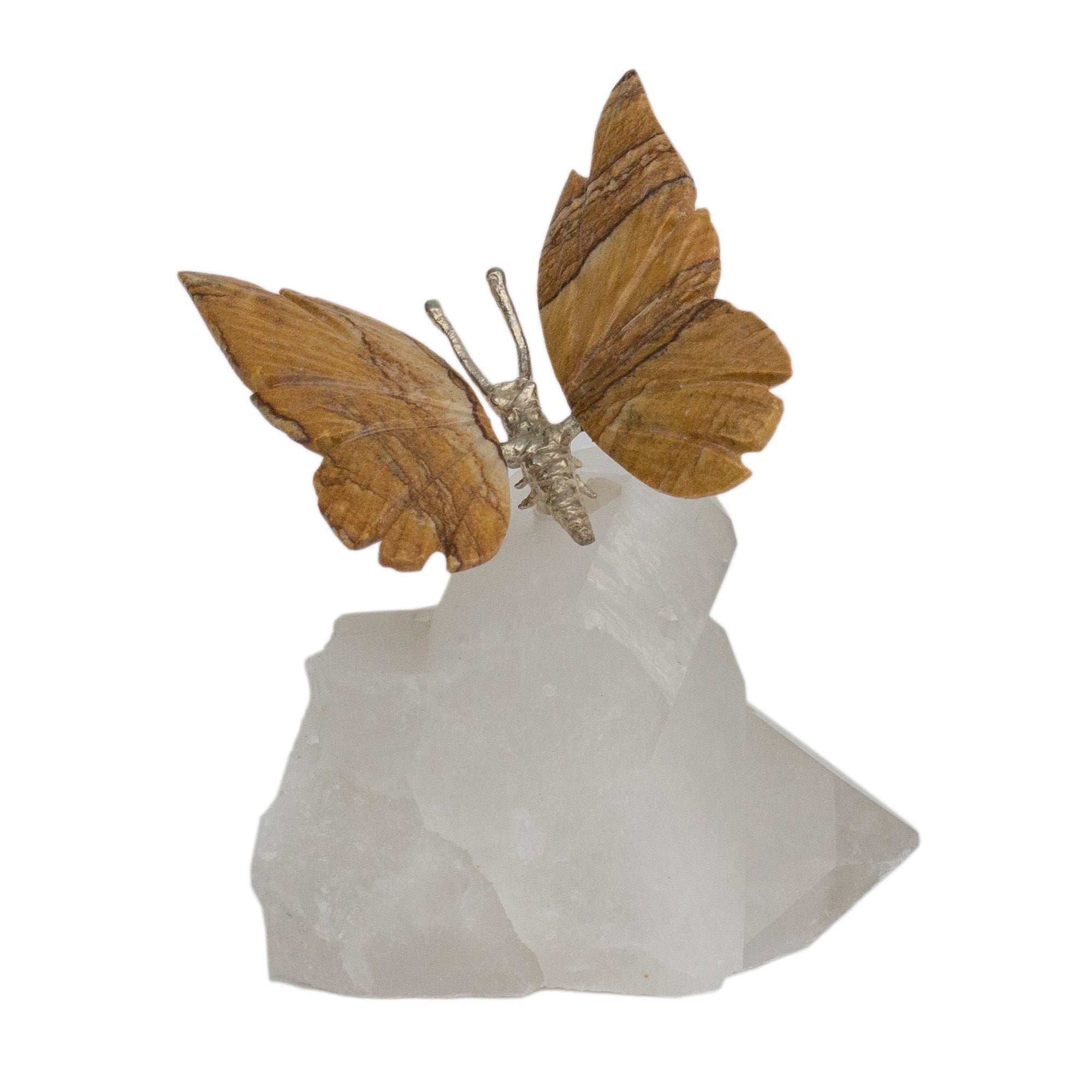Premium Jasper Butterfly on Quartz Figurine - Natural Brazilian Artistry