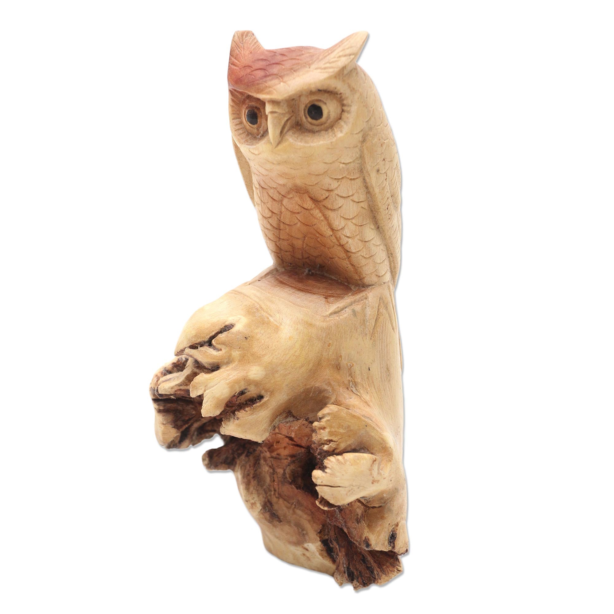 Premium Hand-Carved Silent Owl Sculpture - Unique Benalu Wood Art