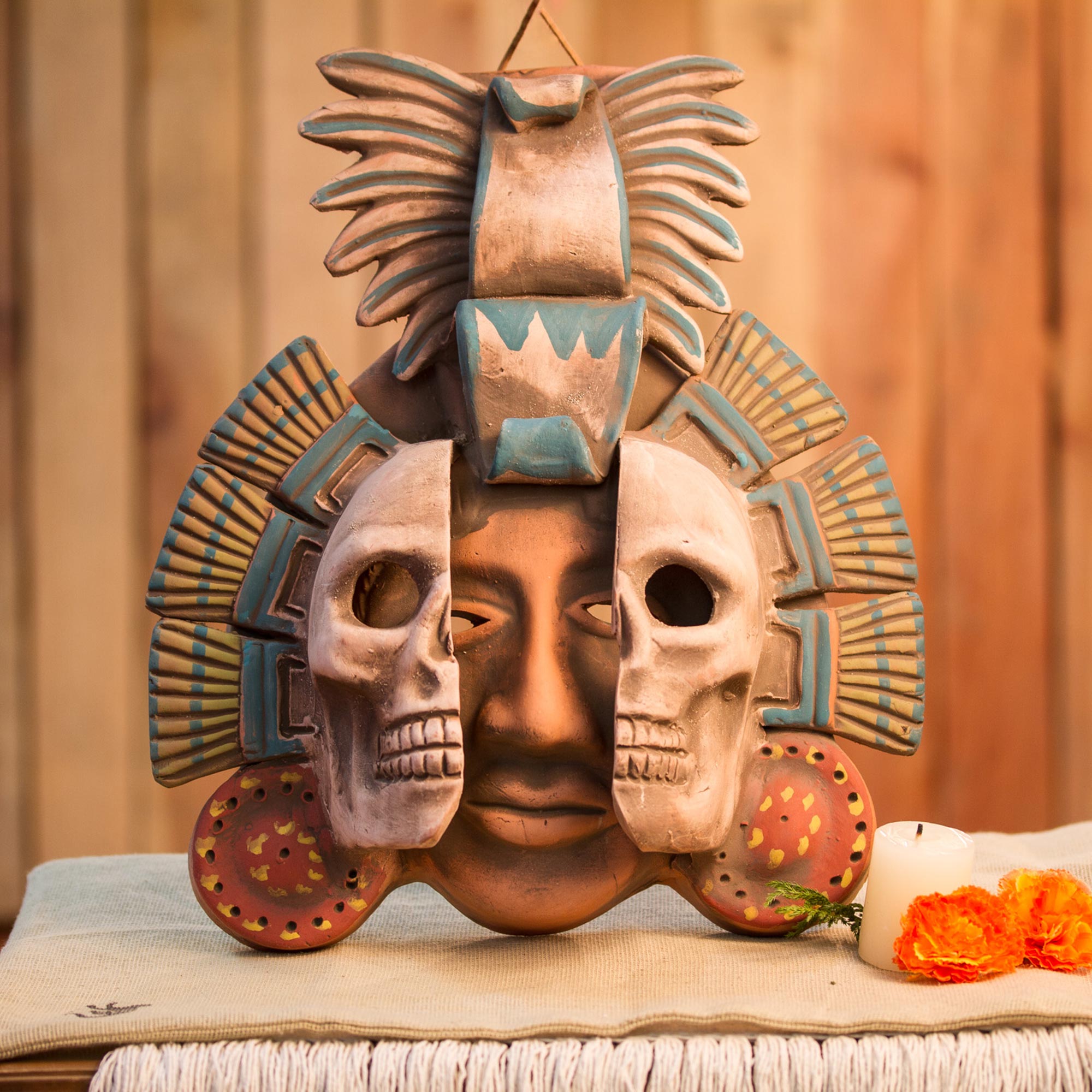 Premium Teotihuacan Ceramic Skull Mask - Handcrafted Mexican Art