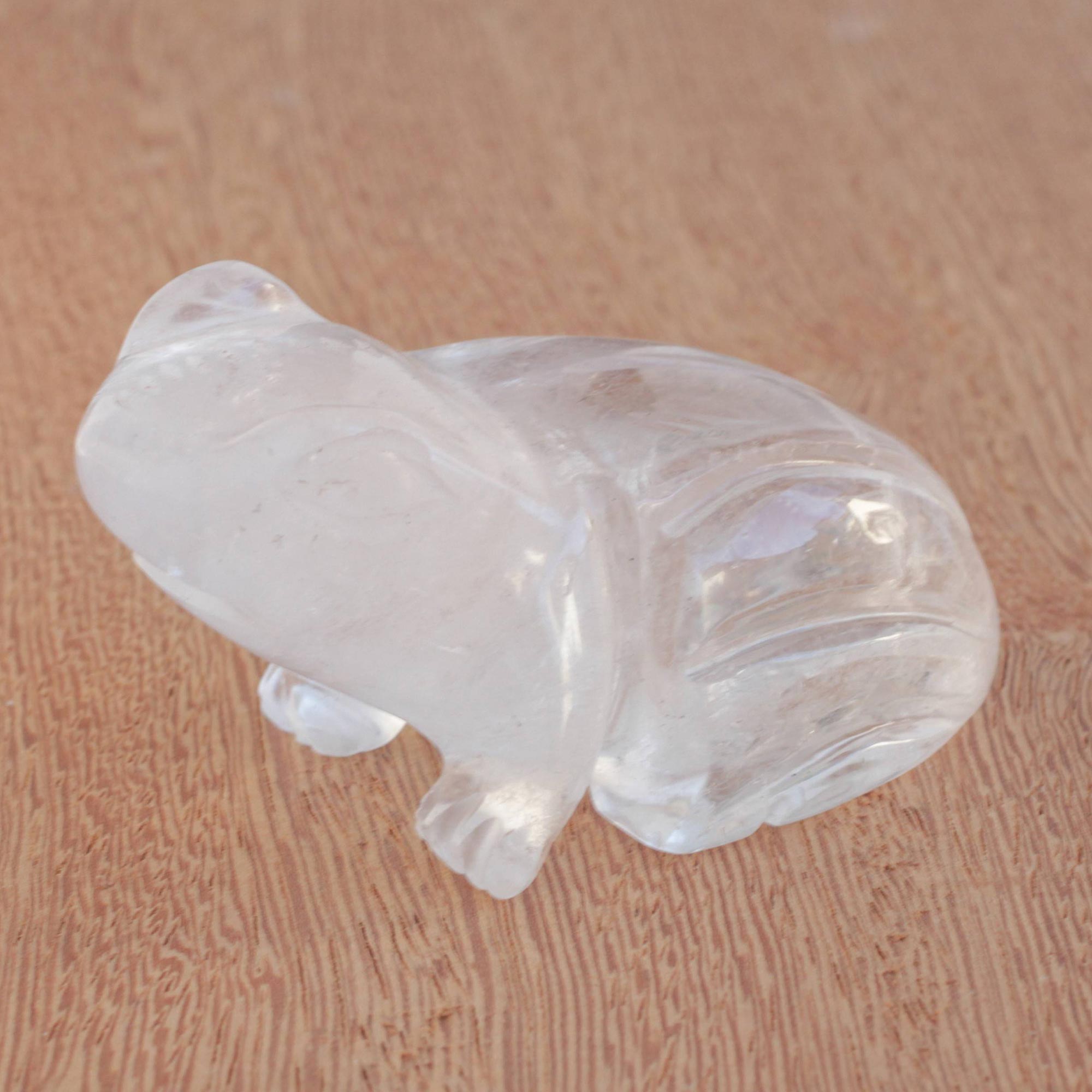 Premium Hand-Carved Quartz Gemstone Frog Figurine - Brazilian Artistry