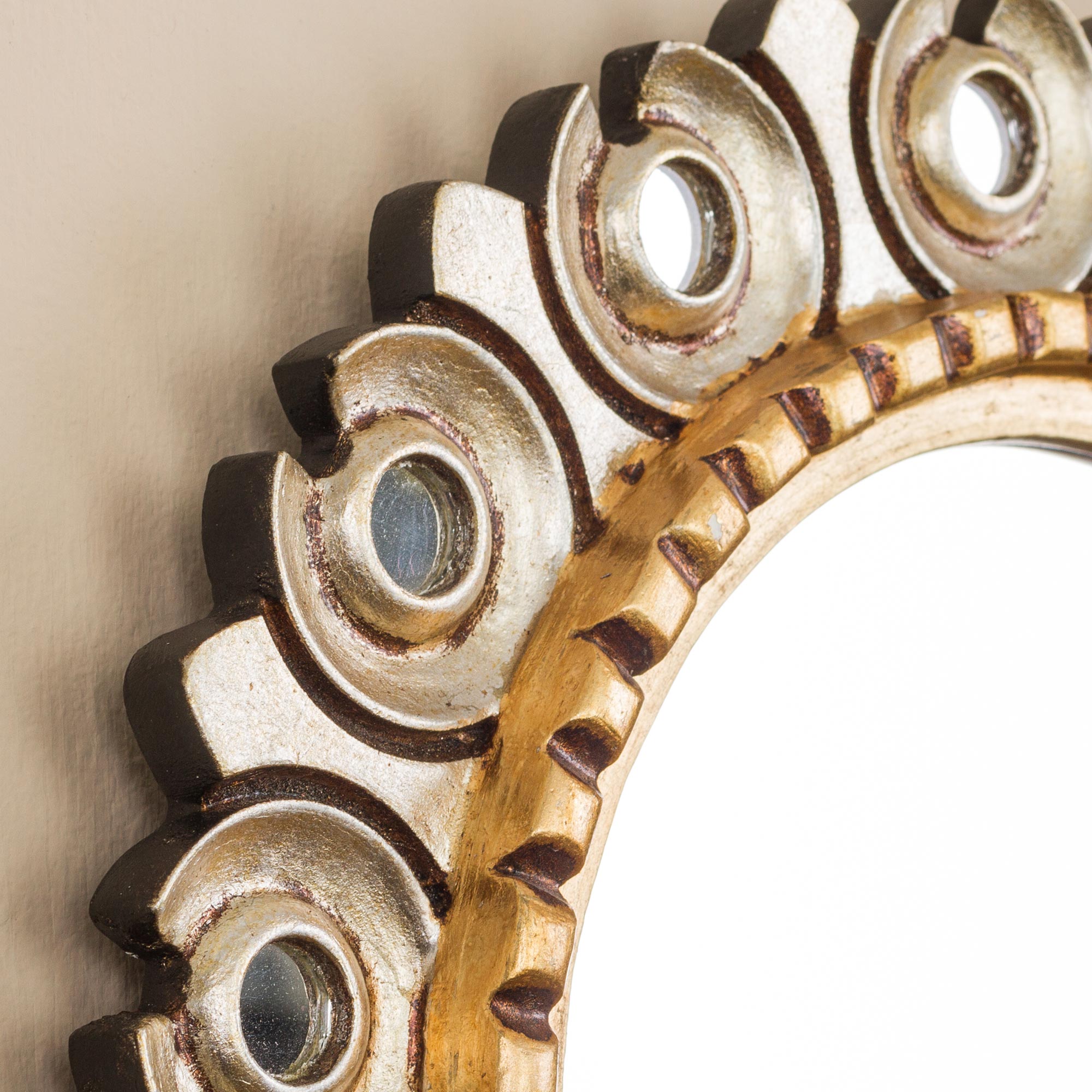 Premium Pair of Golden Fleur de Lis Mohena Wood Wall Mirrors with Bronze Leaf – Handcrafted in Peru