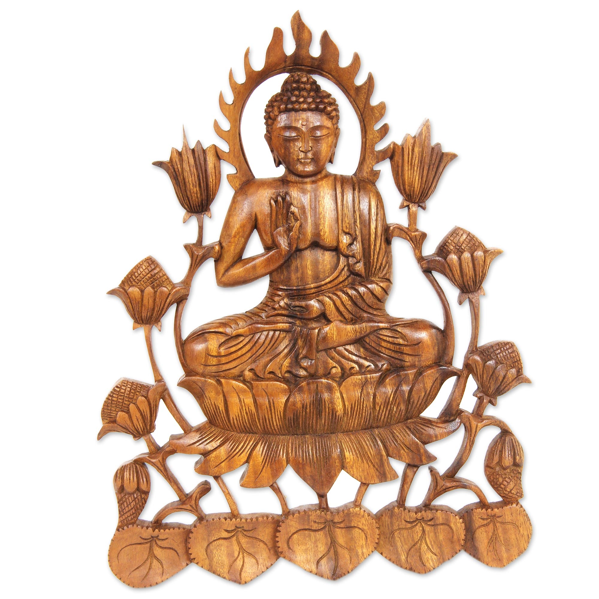 Premium Hand Carved Balinese Buddha Relief Panel - Symbol of Enlightenment