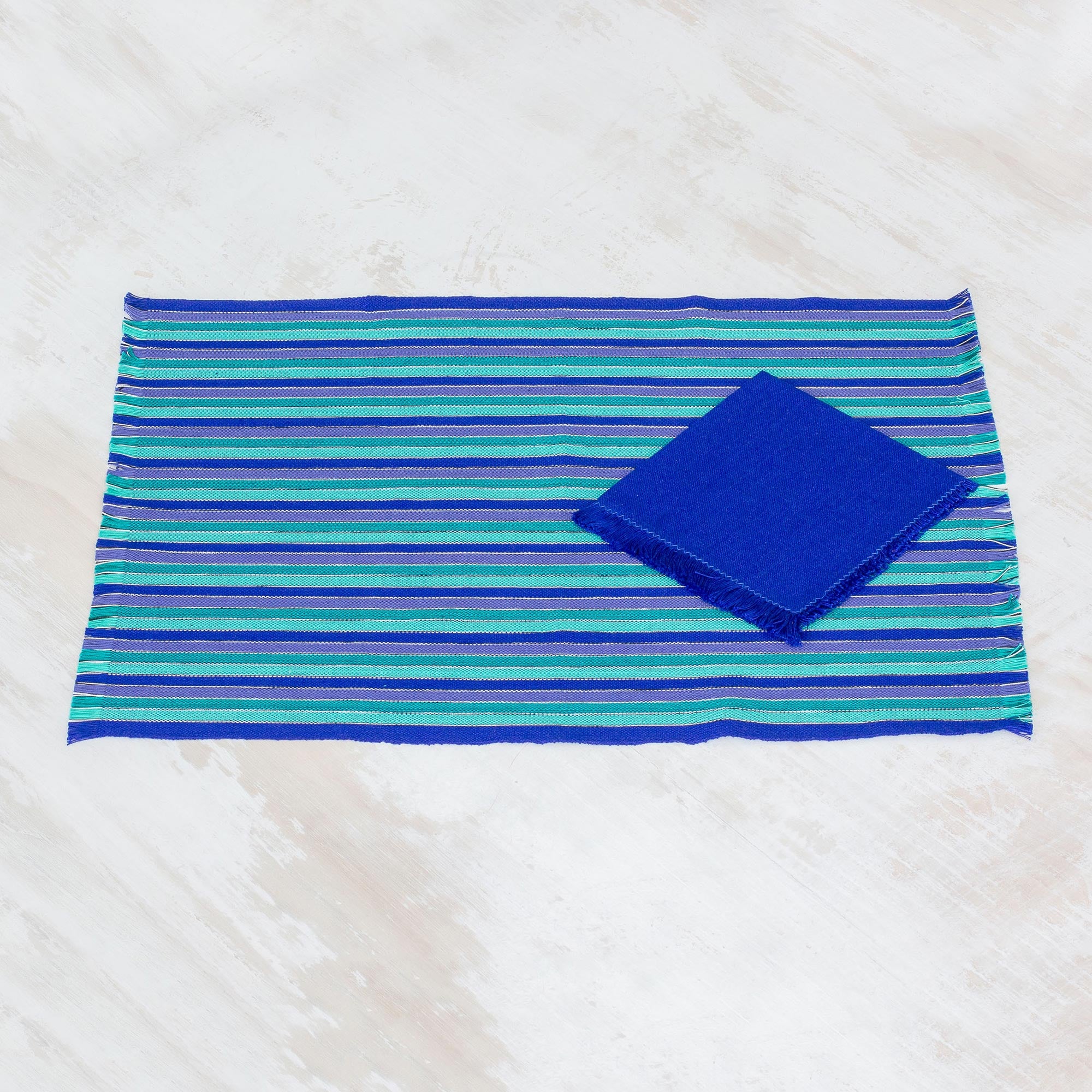 Premium Sea-Inspired Cotton Placemat & Napkin Set – Handwoven in Guatemala