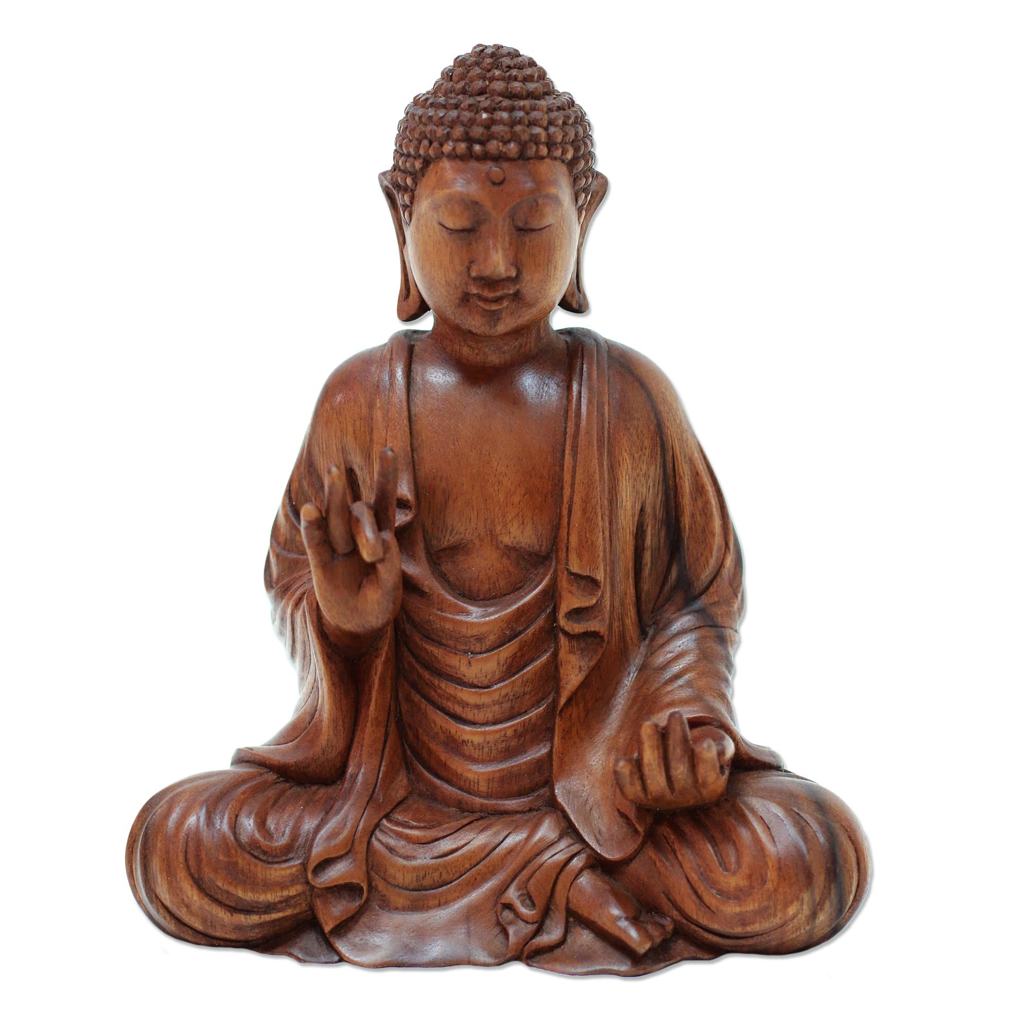 Premium Hand-Carved Suar Wood Buddha Sculpture - Indonesian Artisan Masterpiece