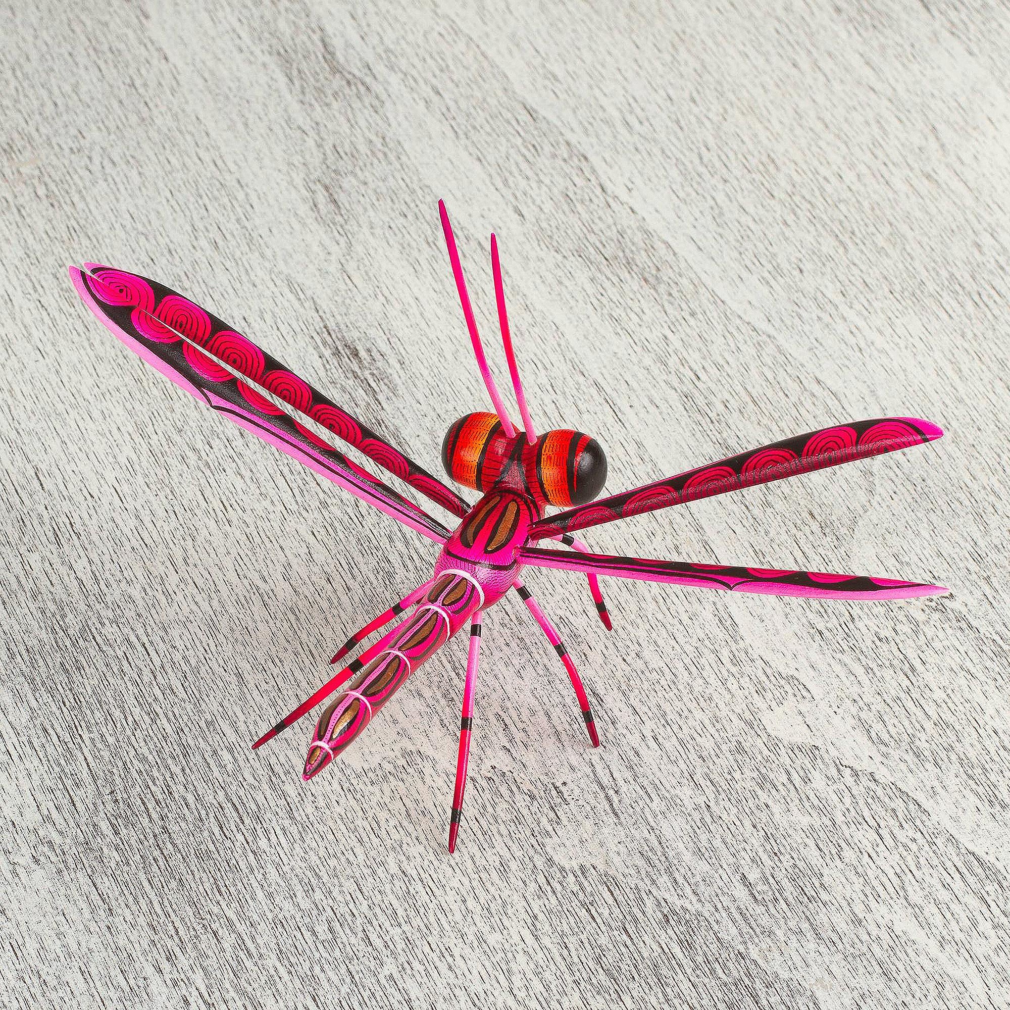 Premium Handcrafted Pink Copal Wood Dragonfly Sculpture – Sweet Freedom in Pink