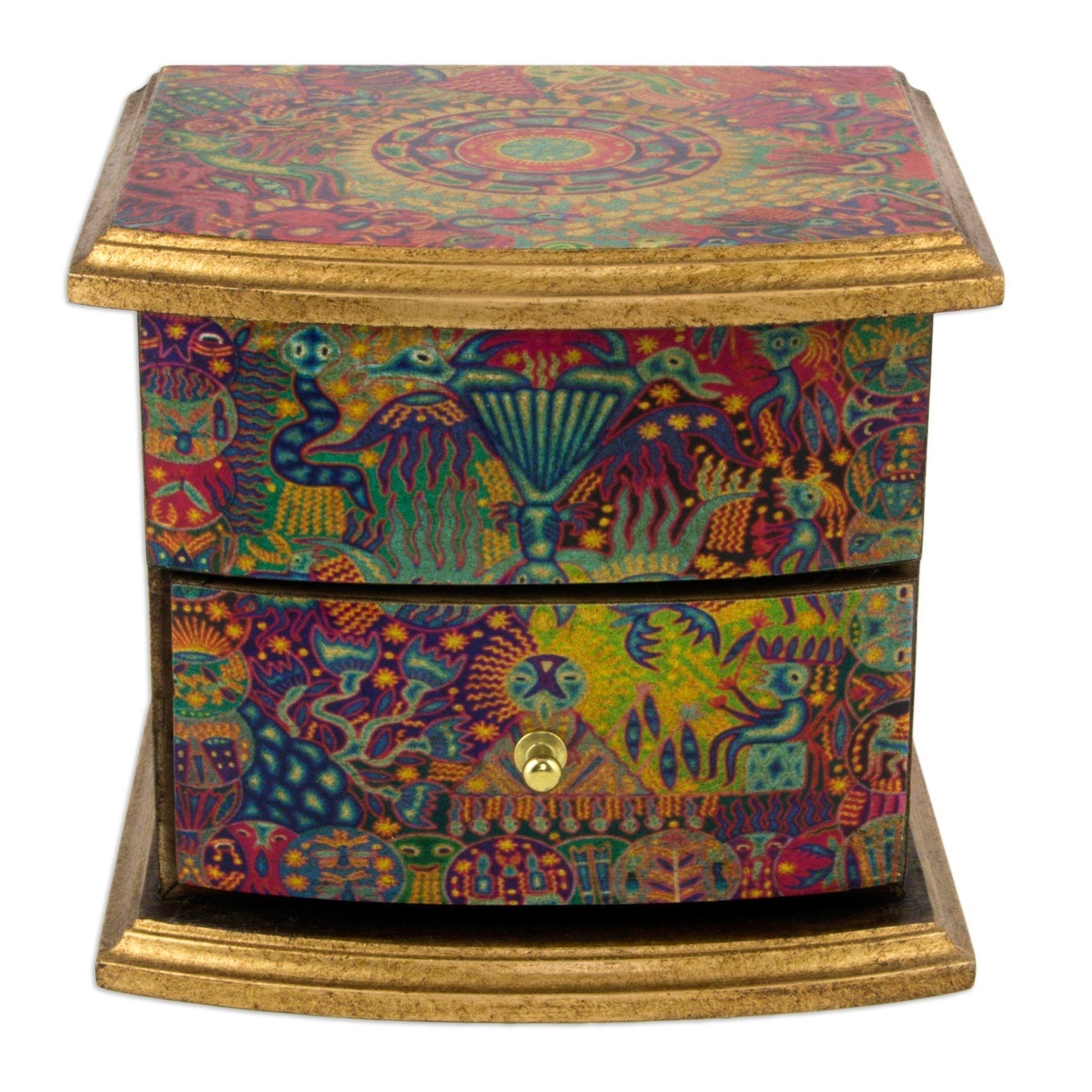 Premium Handcrafted Huichol Art Jewelry Box - Pinewood Decoupage Design