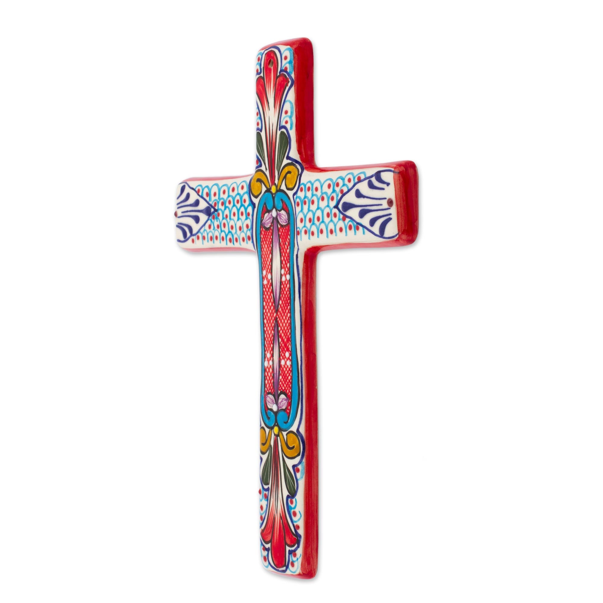Premium Hand-Painted Red Lily Ceramic Wall Cross – Authentic Mexican Artisan Craft