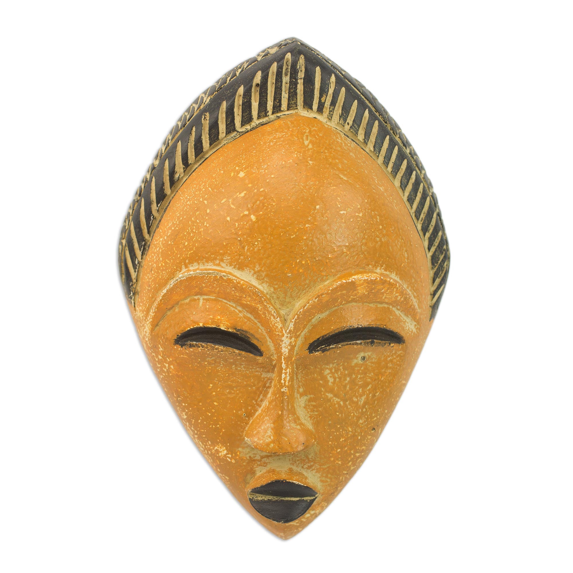Premium Hand-Carved Orange & Black Adesewa Mask – Rustic African Wall Decor