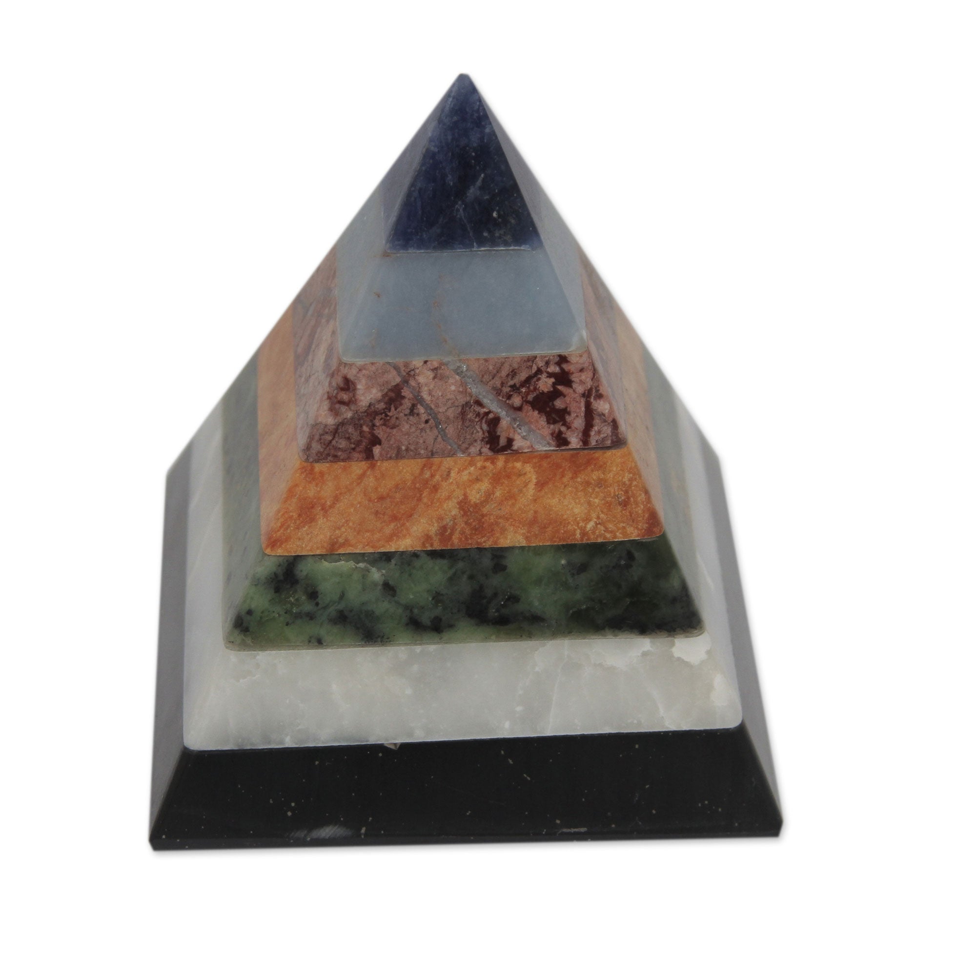 Premium Seven Gem Pyramid Sculpture - Handcrafted Spiritual Art from the Andes