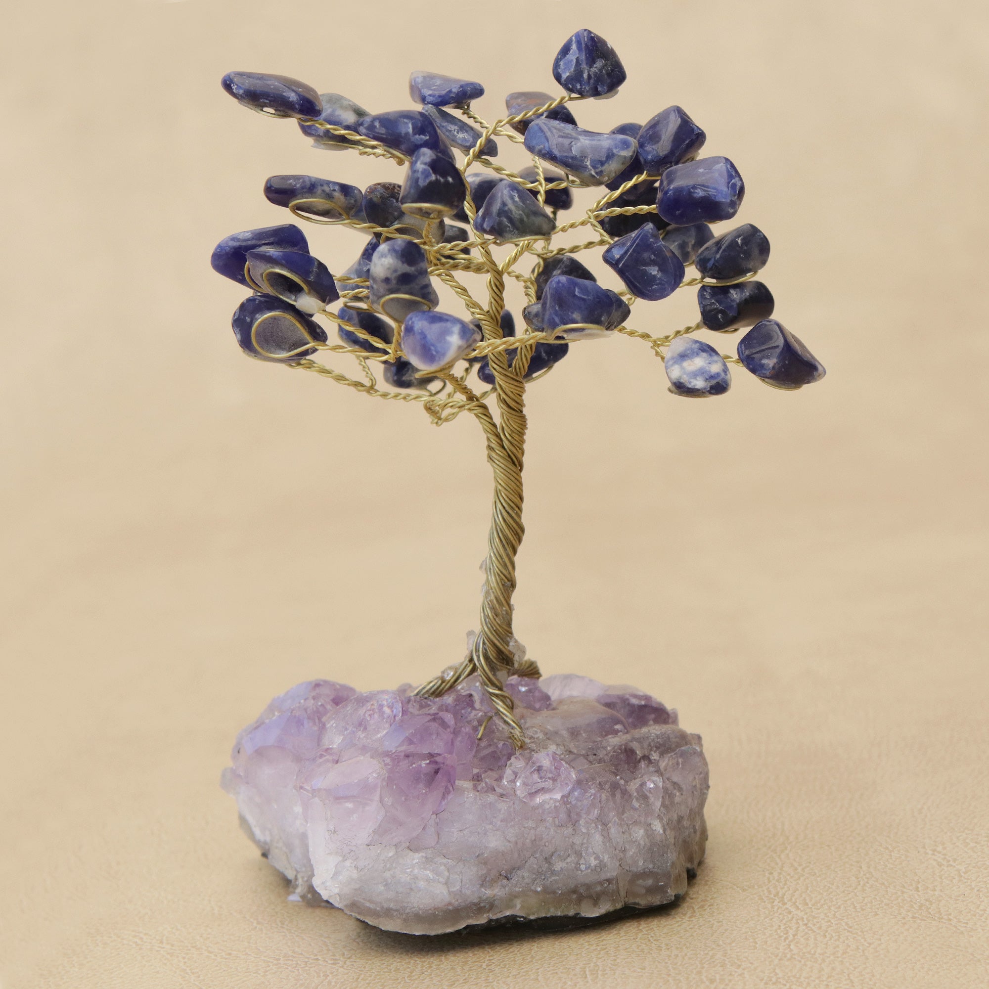 Premium Blue Sodalite Gemstone Tree with Amethyst Base – Handcrafted in Brazil
