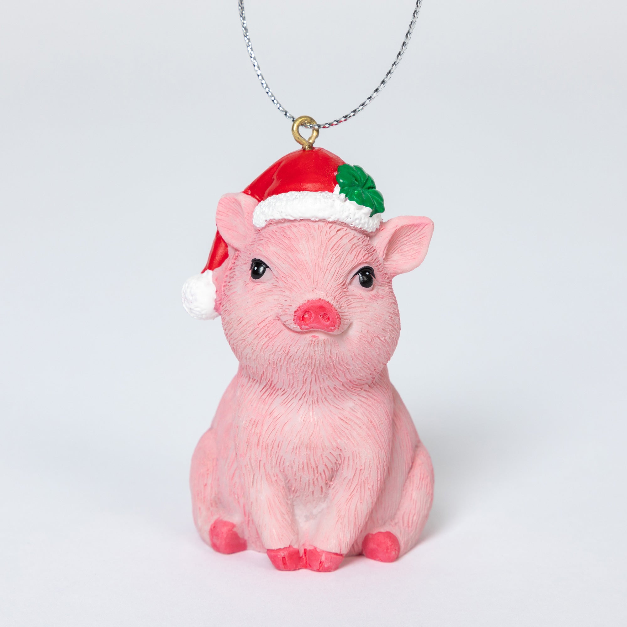 Premium Lucky Pink Pig Ornament with Santa Hat