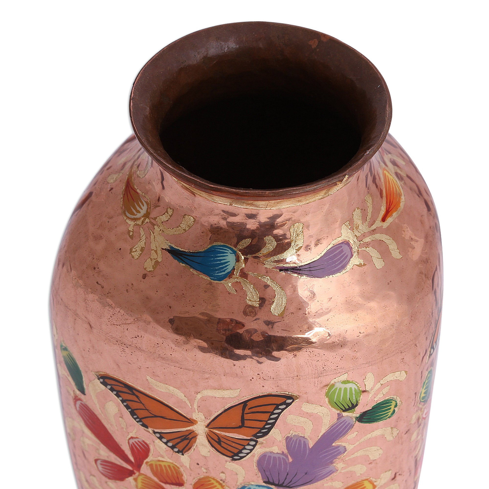 Premium Handcrafted Copper & Gold Leaf Butterfly Vase - Mexican Artisan Masterpiece