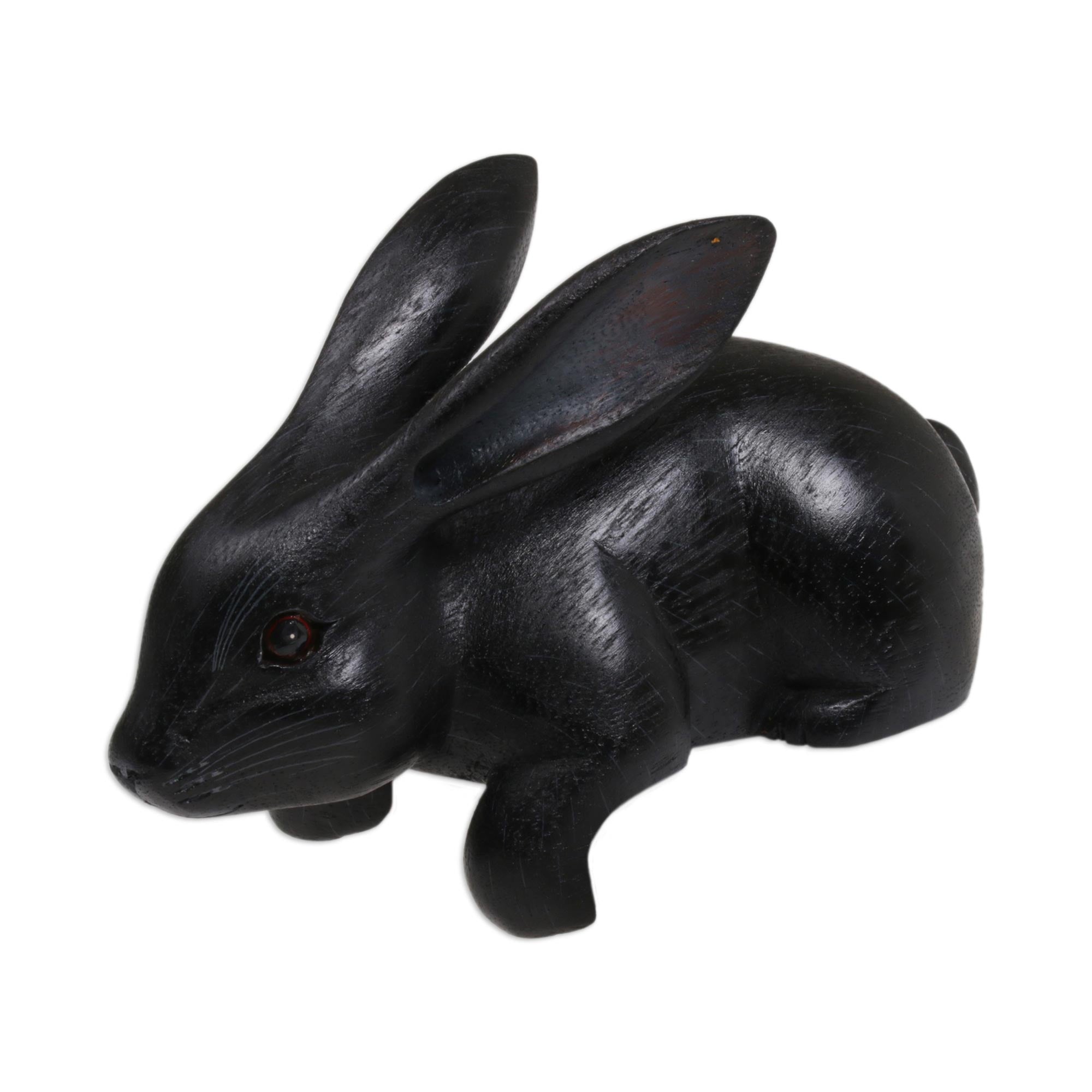 Premium Black Suar Wood Rabbit Sculpture - Handcrafted in Bali