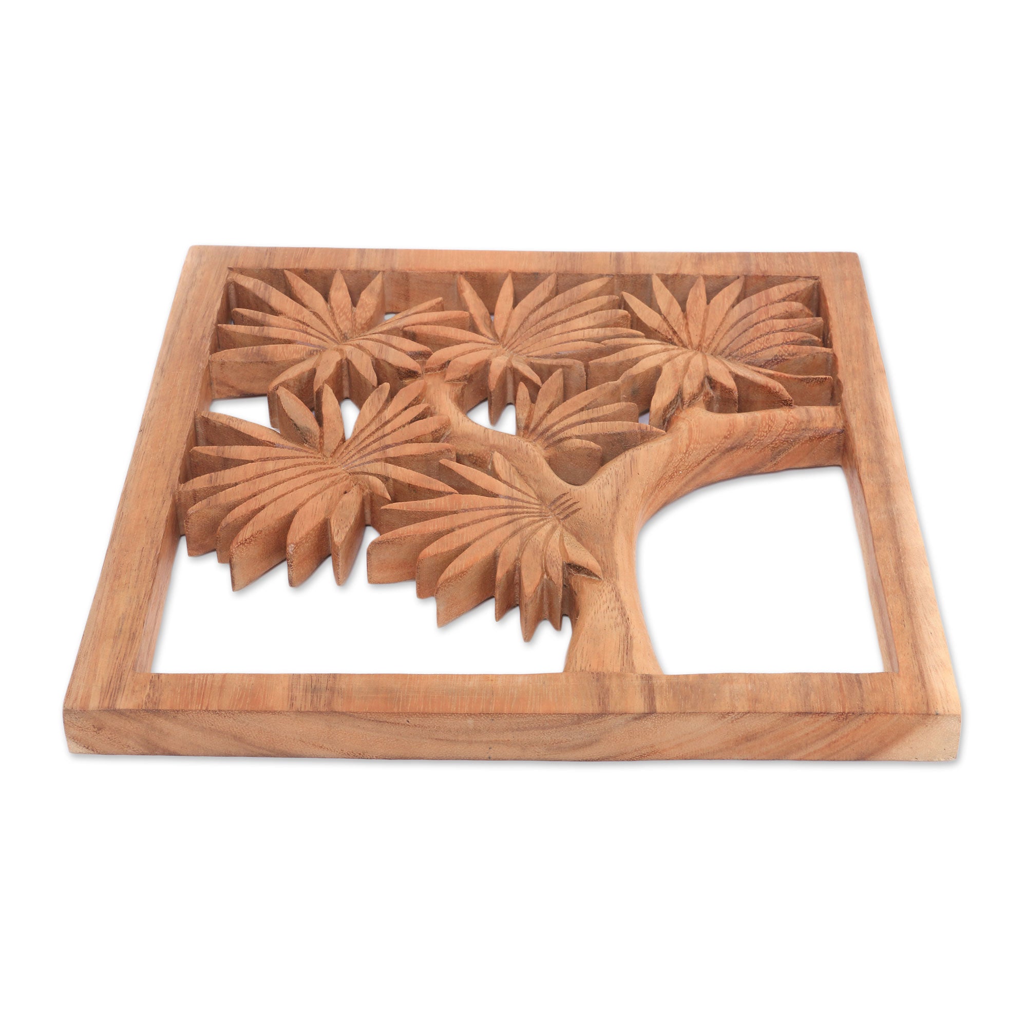 Premium Balinese Suar Wood Tree Relief Panel – Hand-Carved Tropical Art