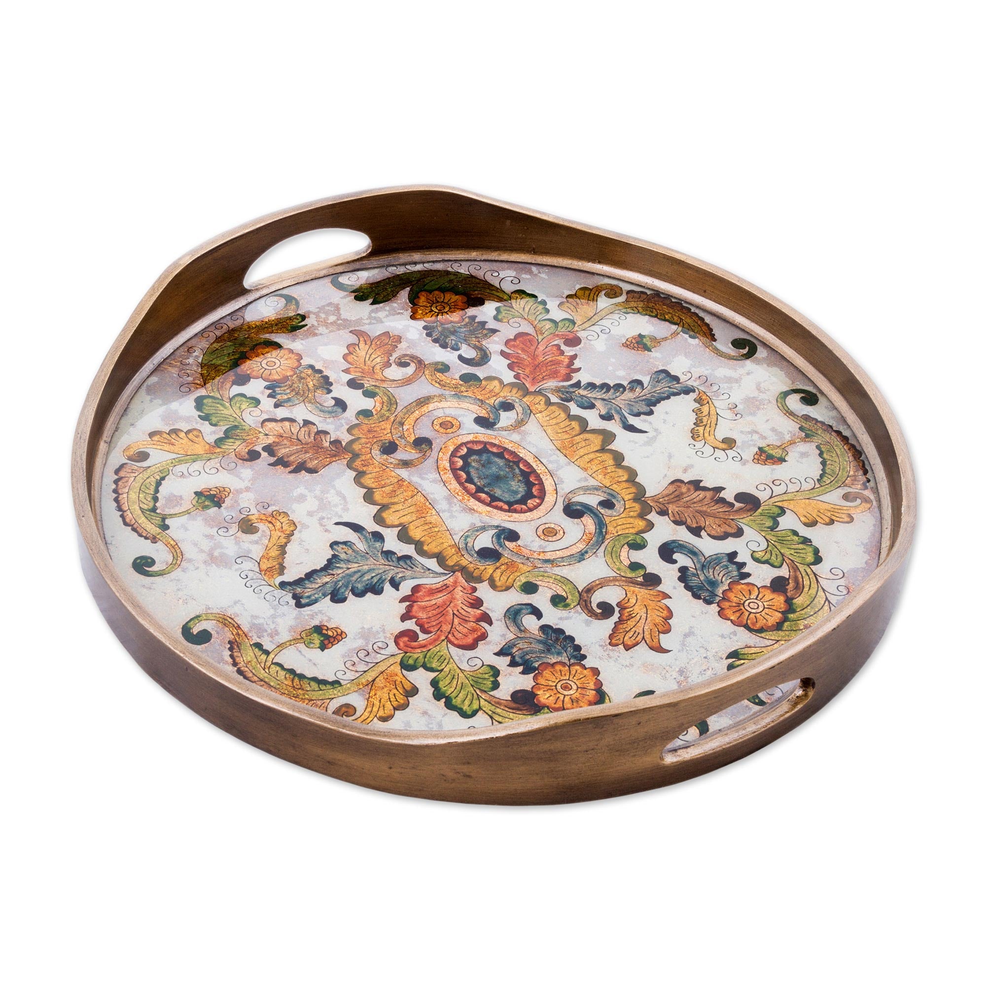 Premium Floral Reverse Painted Glass Tray – Handcrafted Elegance