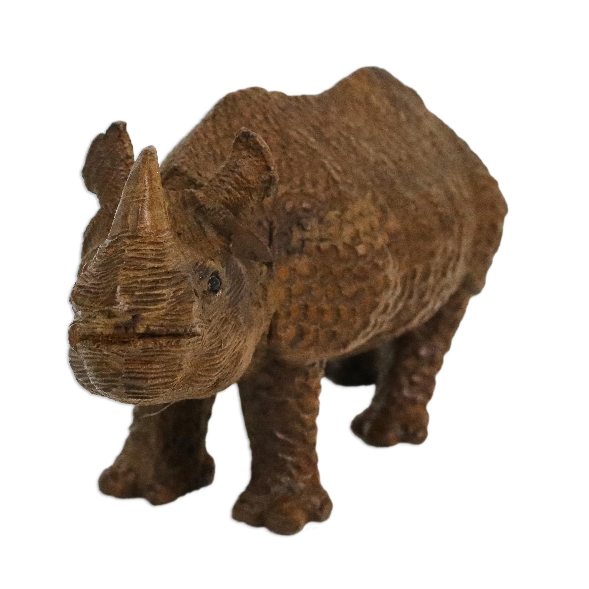 Premium Hand-Carved Raintree Wood Rhinoceros Sculpture – Curious Rhino Collection