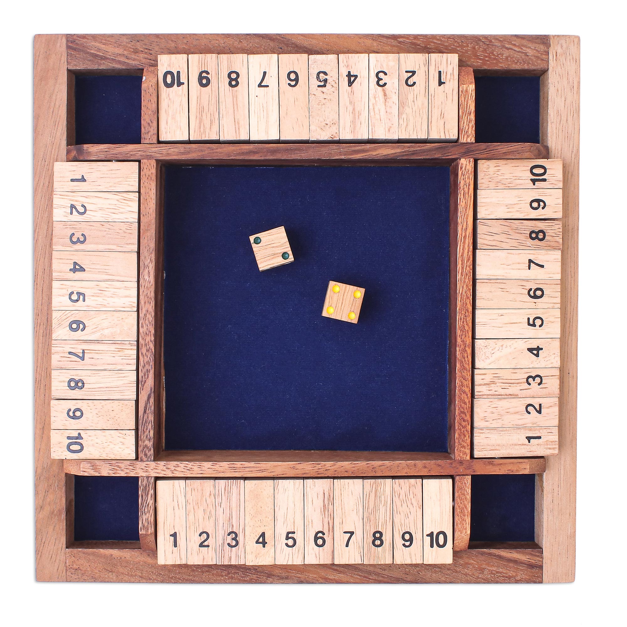 Premium Handcrafted Shut The Box Game - Rain Tree Wood, Made in Thailand