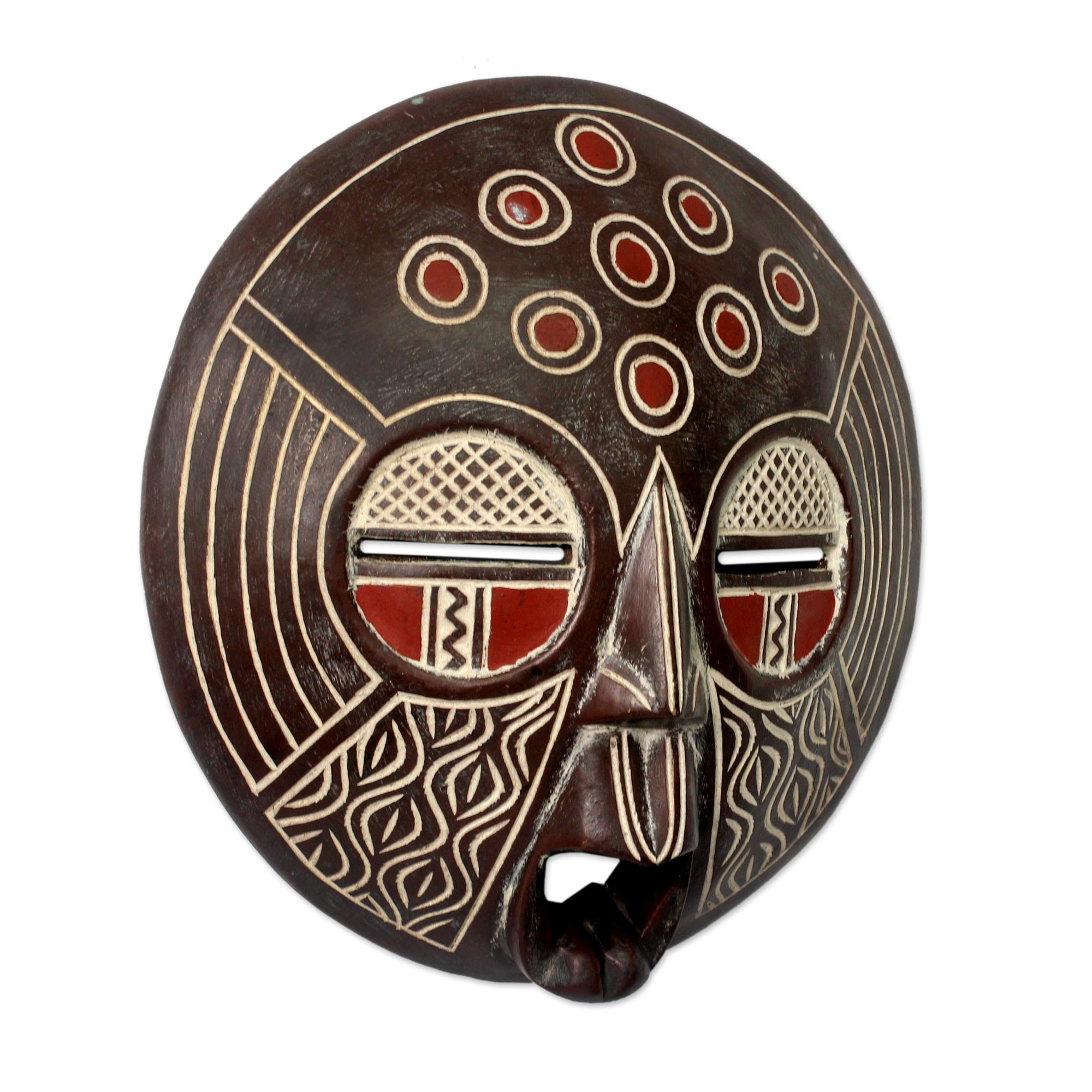 Premium African Circles Handcrafted Wood Mask - Rustic Wall Art