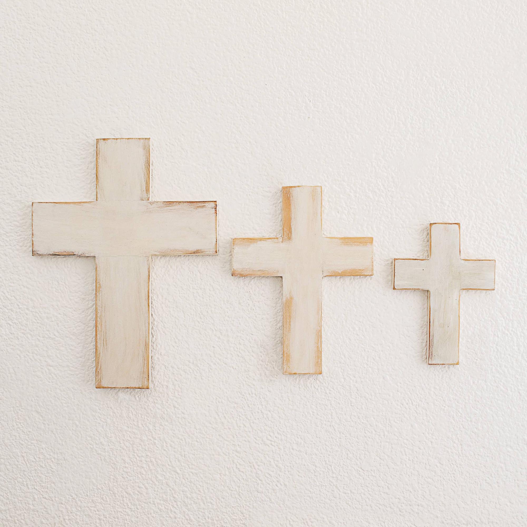 Premium White Wood Wall Crosses - Handcrafted Set of 3 from Guatemala