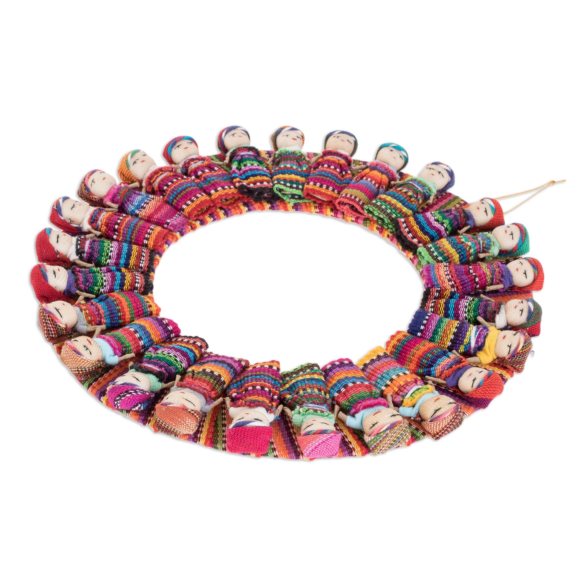 Premium Guatemalan Quitapena Happiness Cotton Worry Doll Wreath
