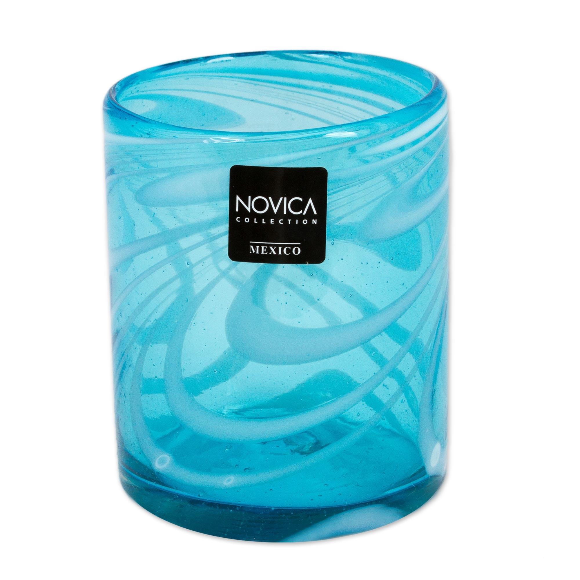 Premium Whirling Aquamarine Hand-Blown Rock Glasses - Set of 6
