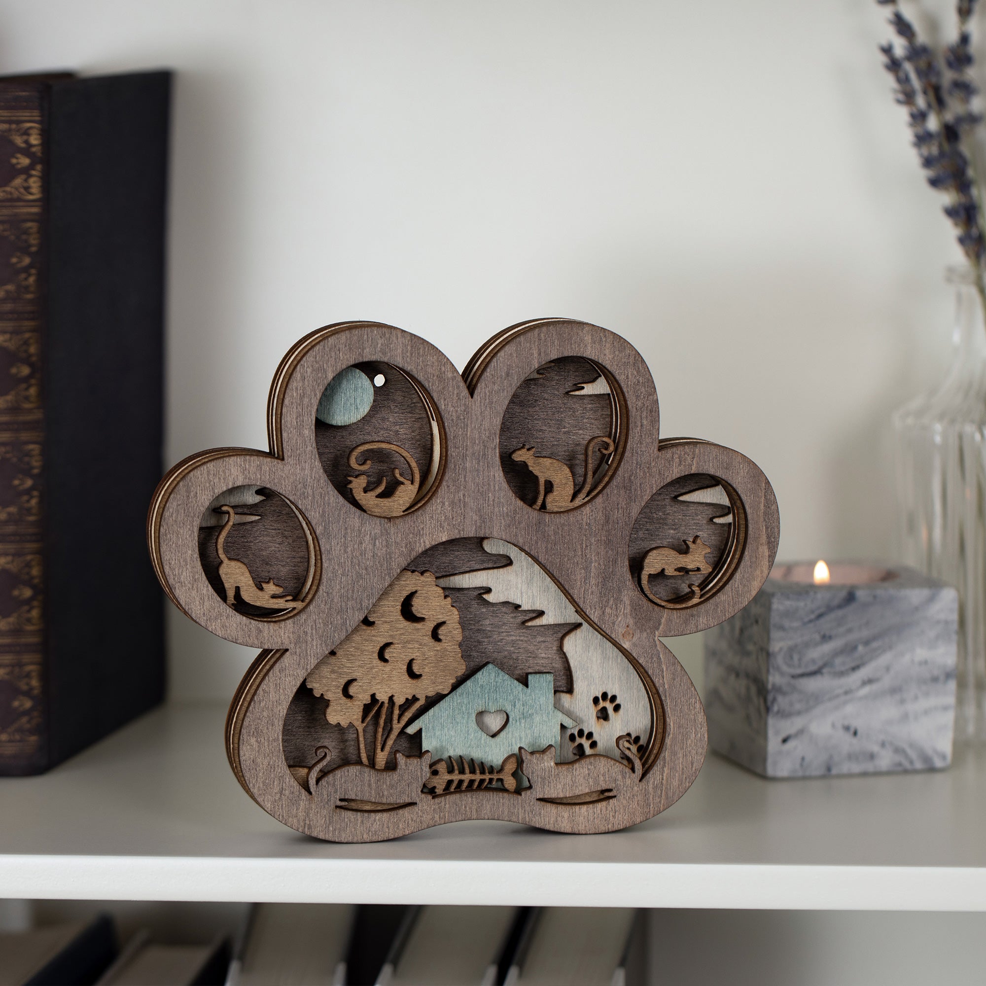 Premium Baltic Basswood Paw Print Shelf Decor - Ultimate Pet Lover's Collection