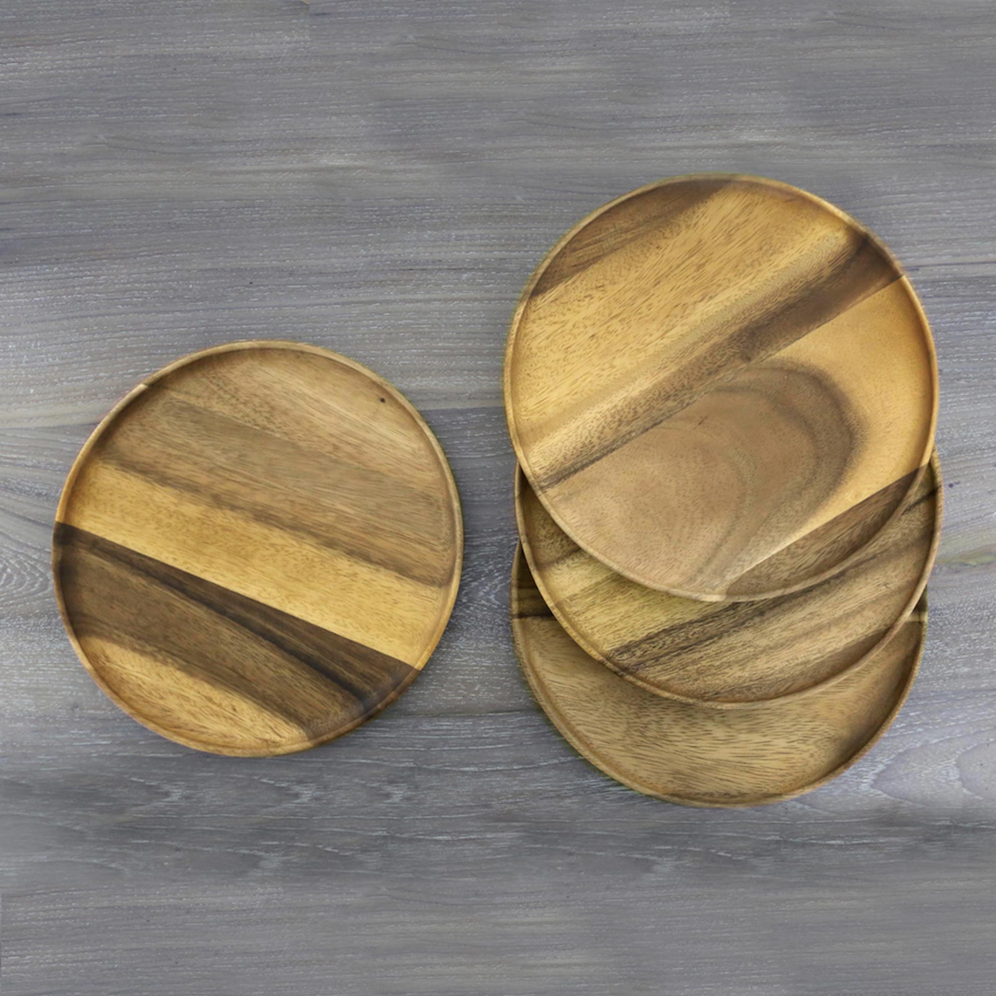 Premium Handcrafted Raintree Wood Plate Set - Eco-Friendly Dining Essentials