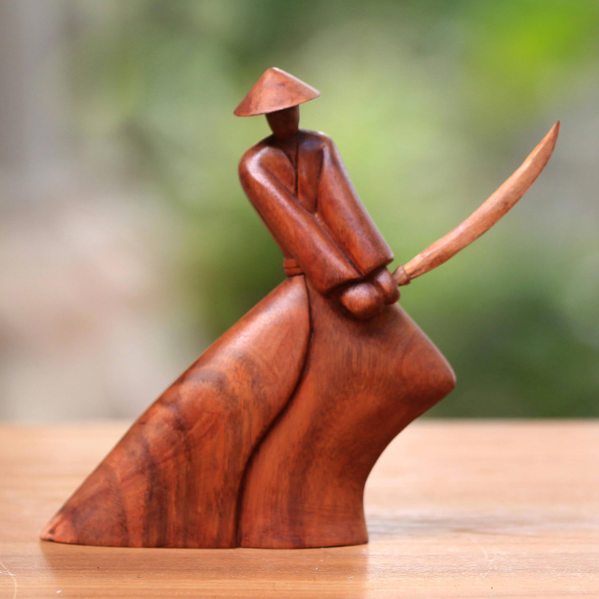 Premium Indonesian Suar Wood Samurai Sculpture