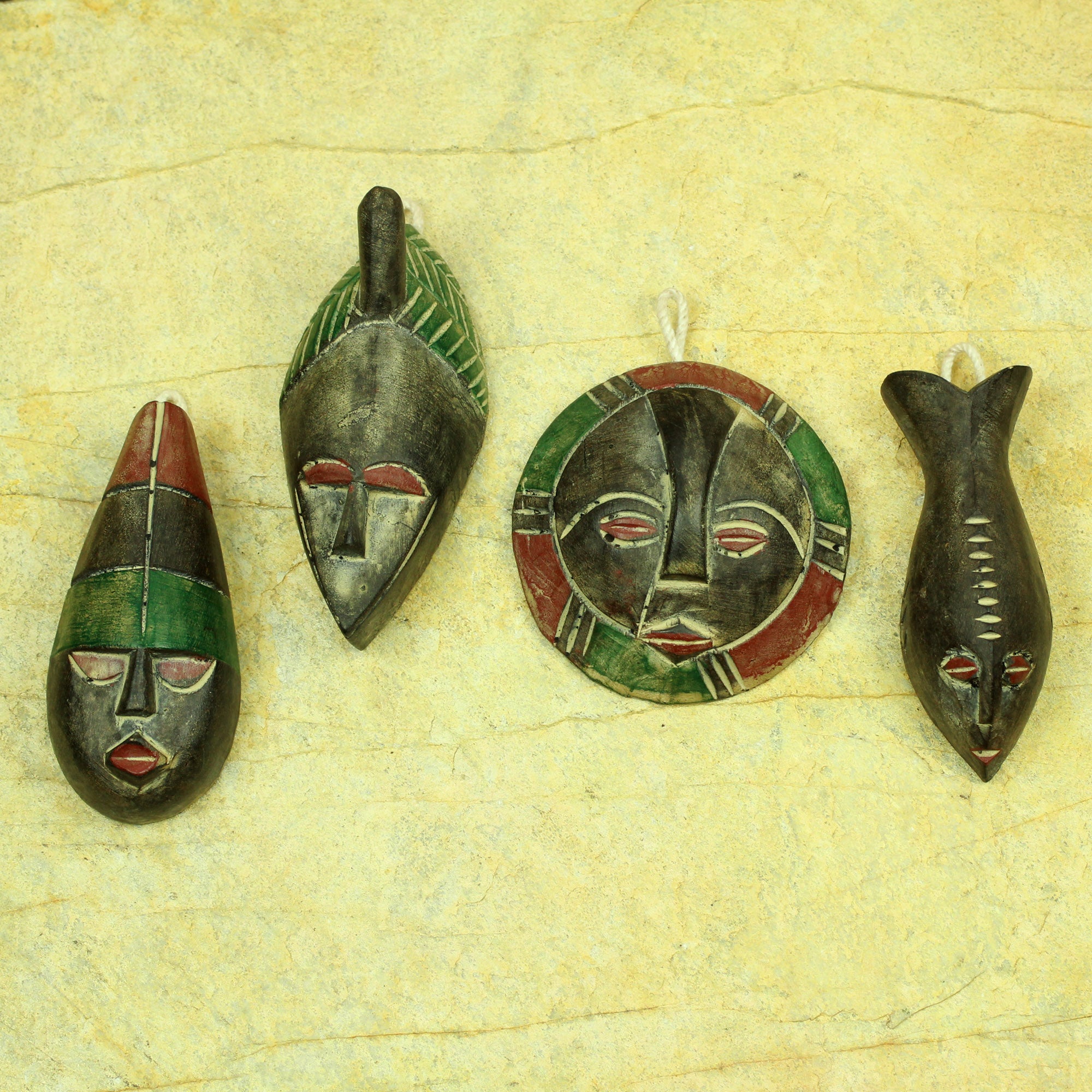 Premium African-Inspired Shepherd Wood Ornaments (Set of 4)