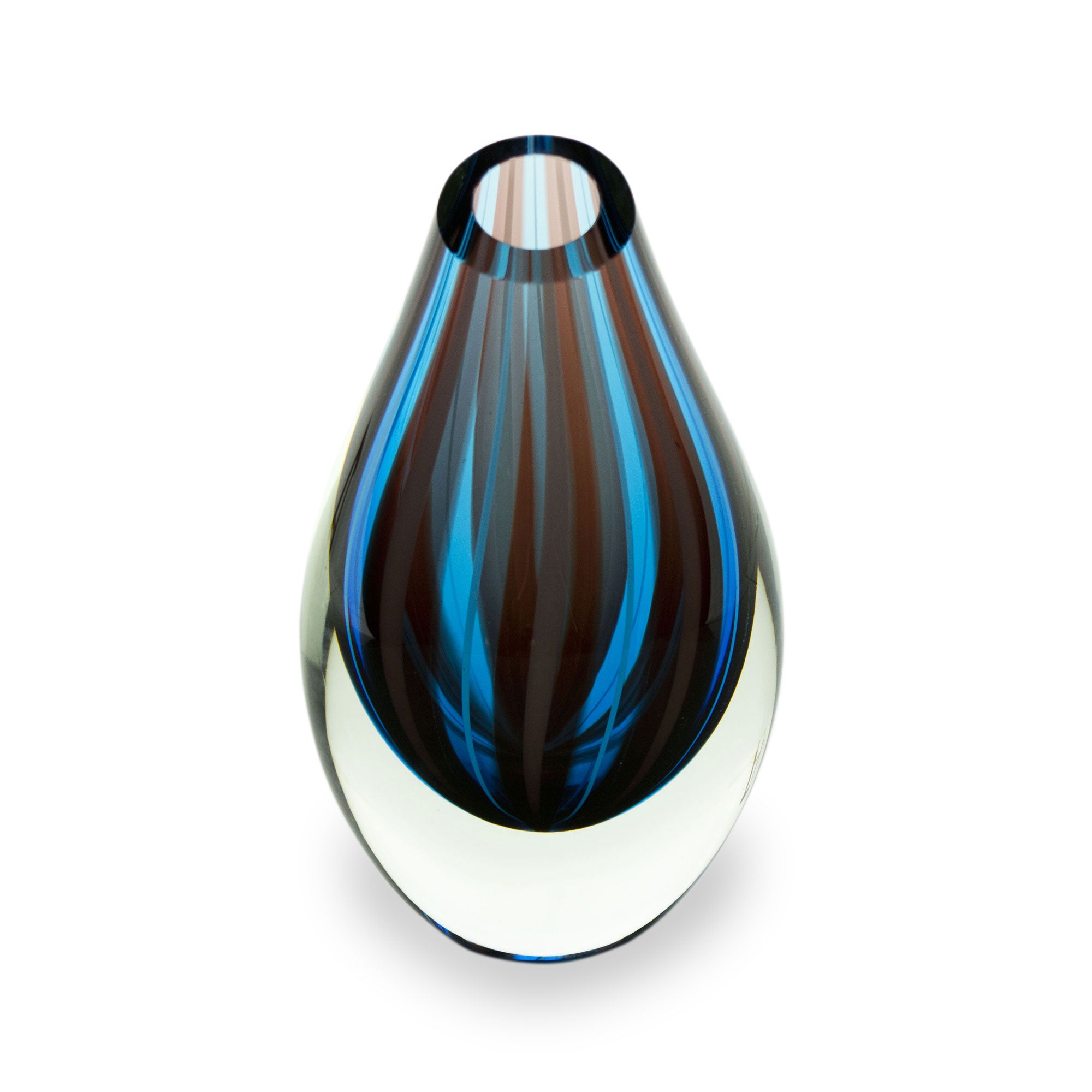 Premium Mystic Murano Handblown Art Glass Vase - Blue & Red Flames