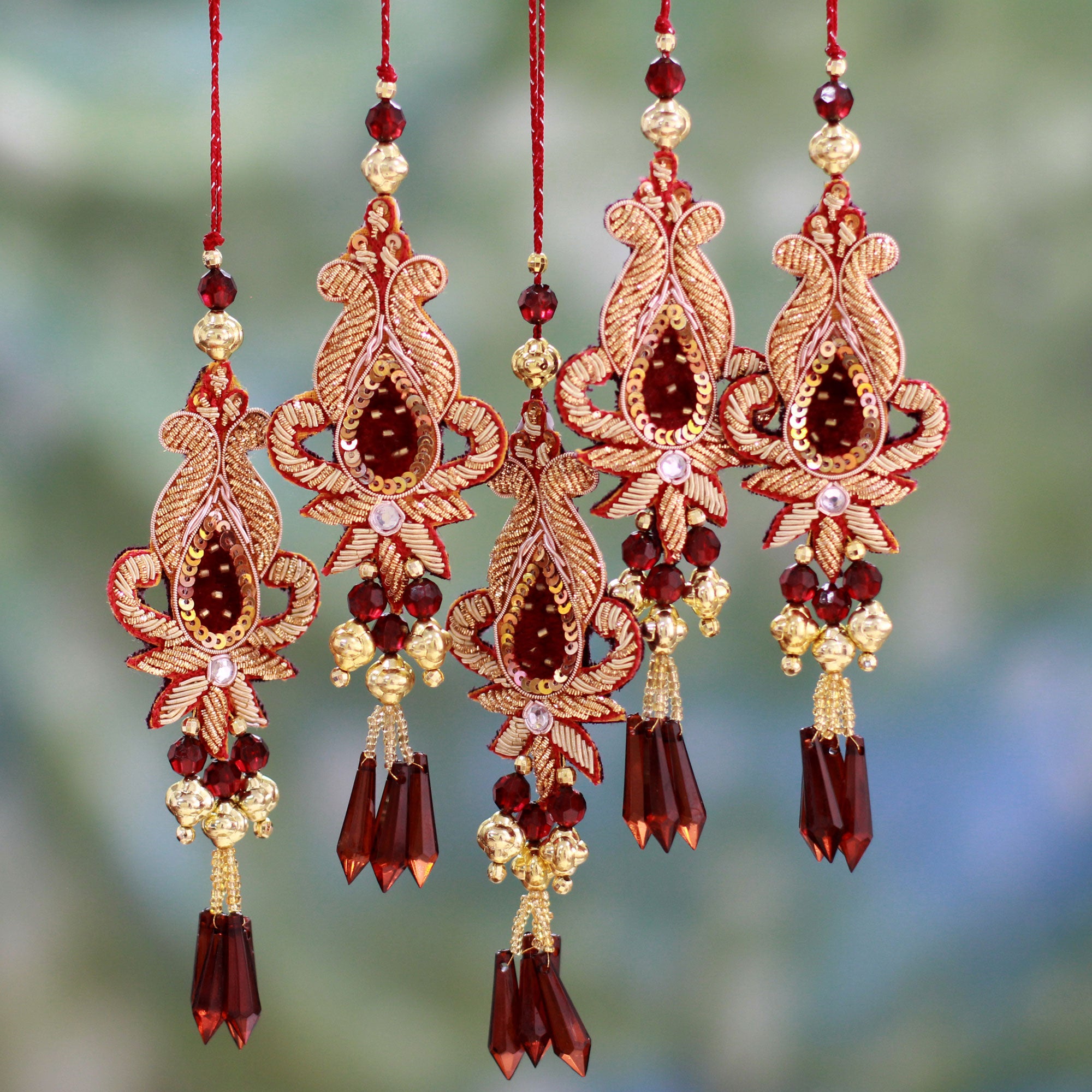 Premium Golden Paisley Beaded Ornament Set - Ultimate Holiday Decor