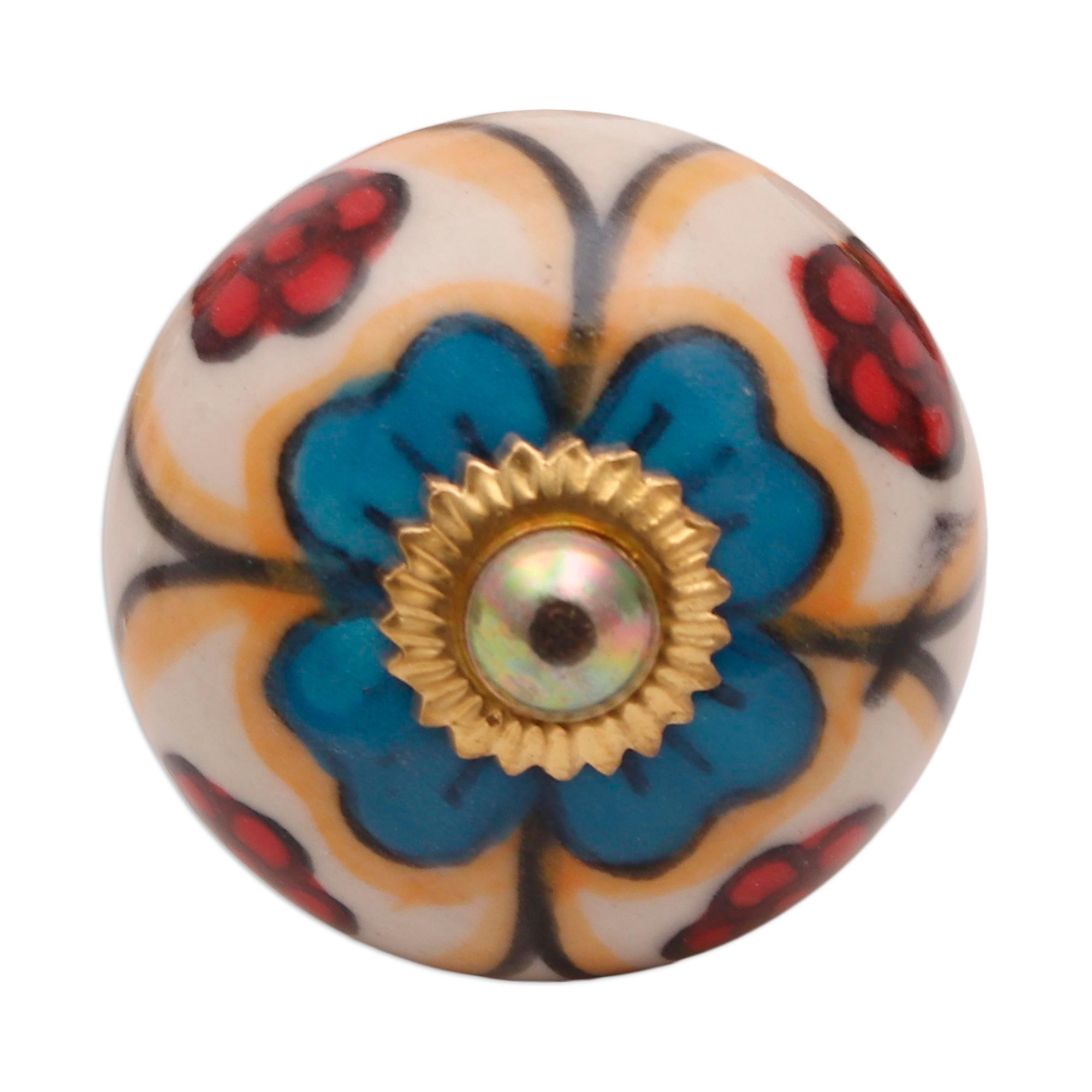 Premium Handcrafted Floral Ceramic Knobs - Harmonious Indian Design (Set of 6)