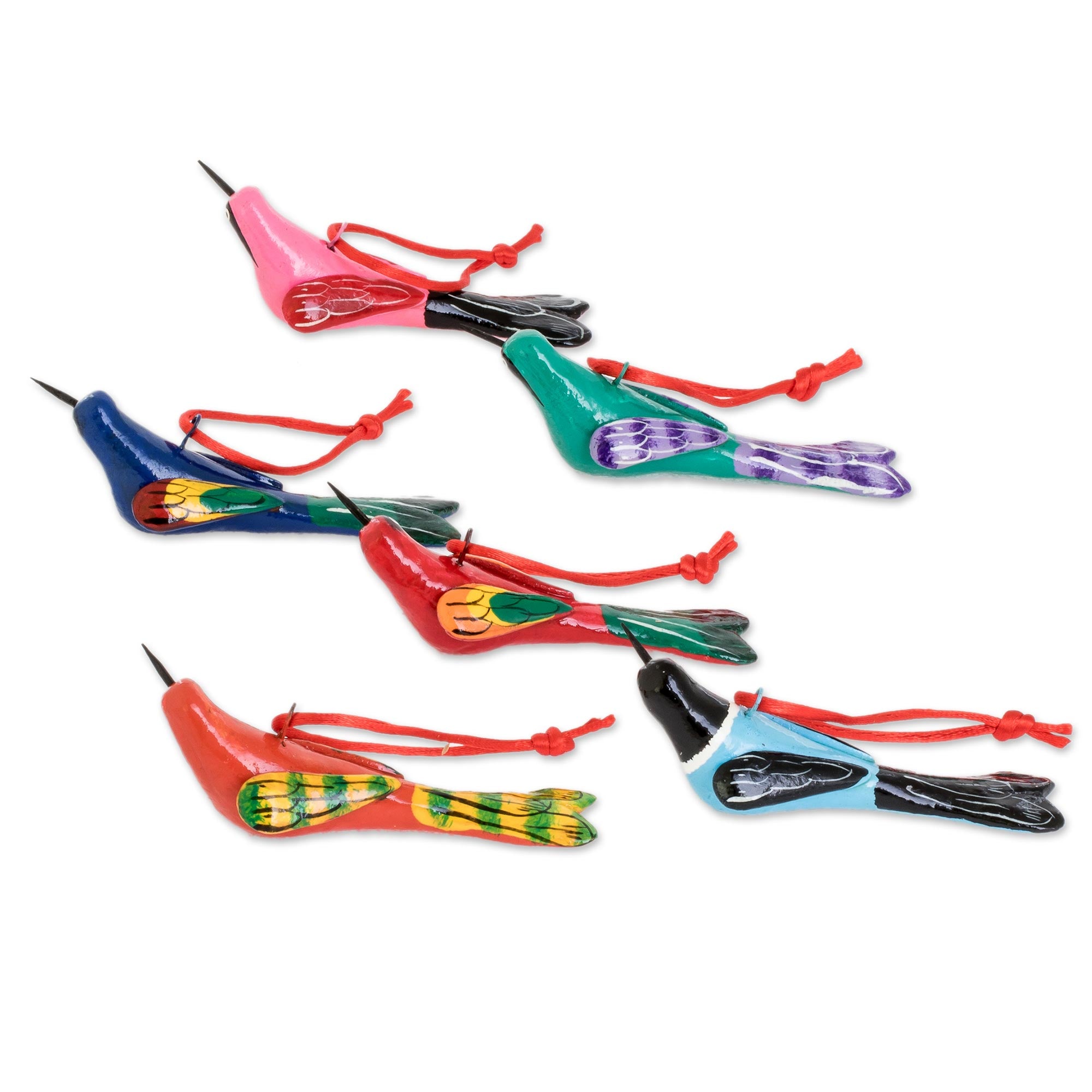 Premium Hand-Painted Ceramic Hummingbird Ornaments - Set of 6