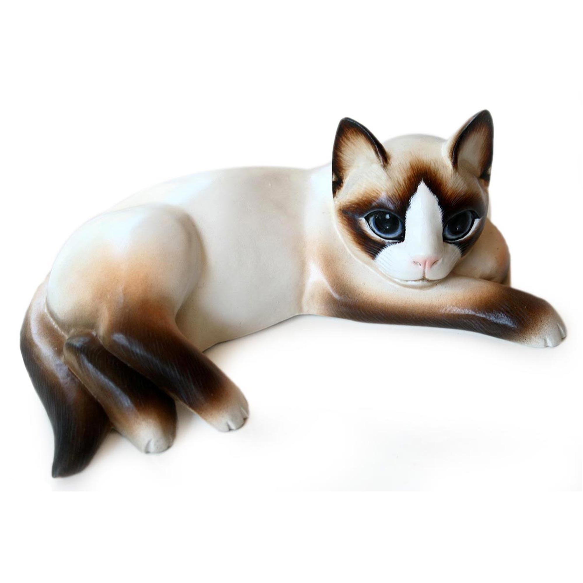 Premium Handcrafted Cat Wood Statue - Thoughtful Feline Art