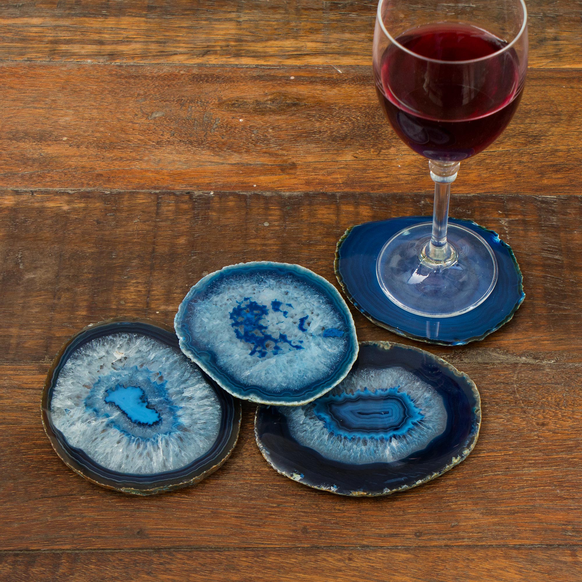 Premium Blue Agate Coasters Set of 4 - Handcrafted in Brazil