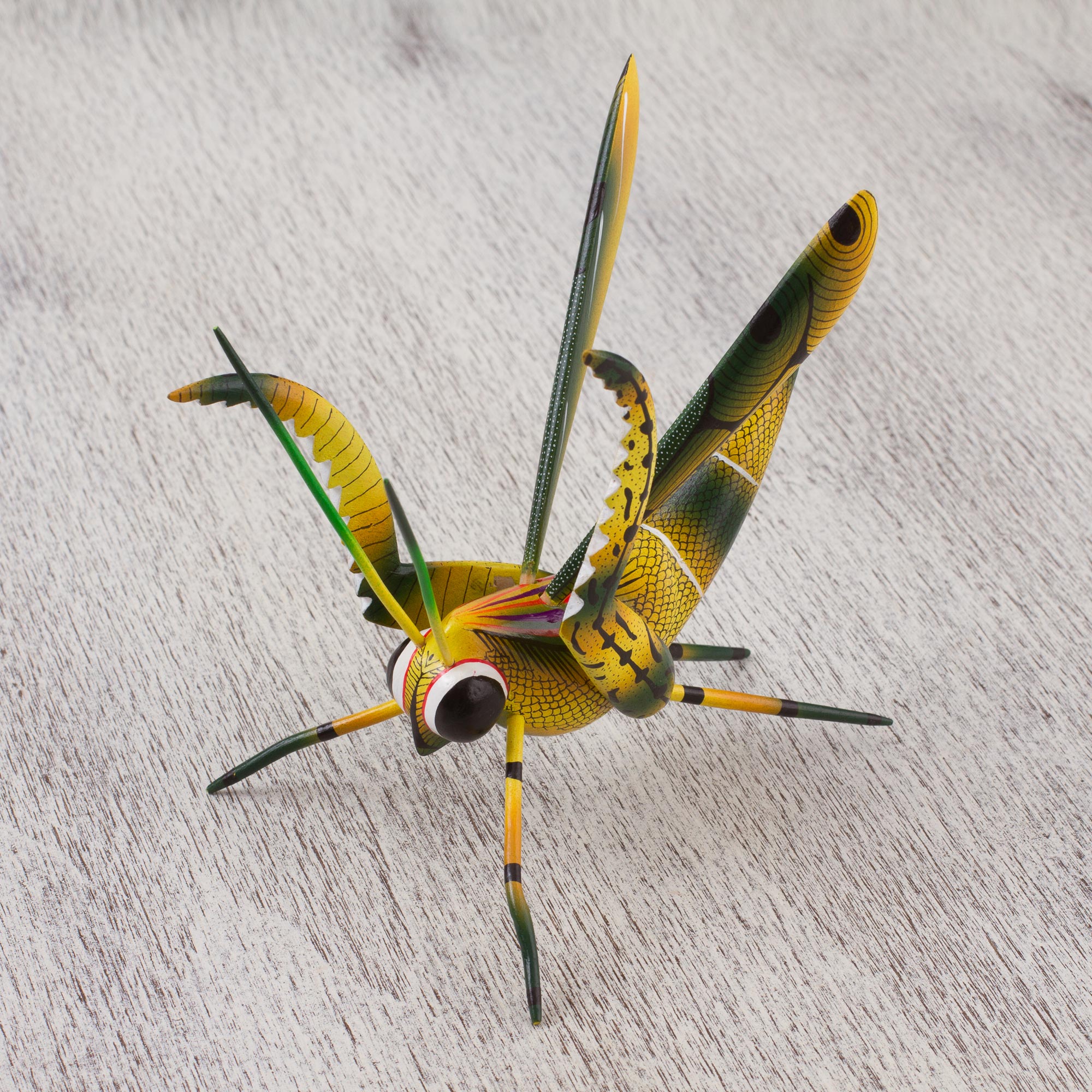 Premium Handcrafted Yellow Cricket Alebrije Sculpture – Symbol of Good Luck from Mexico