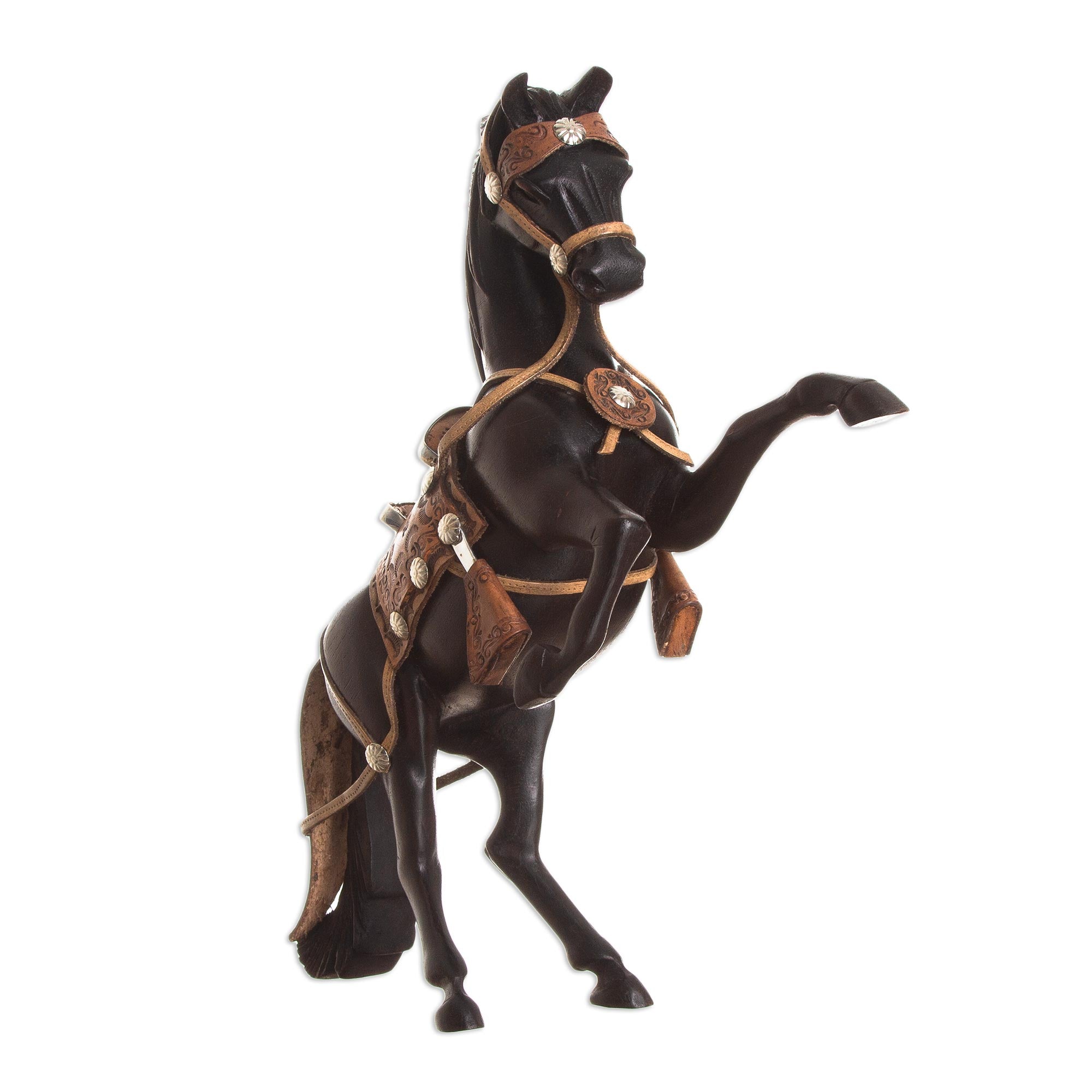 Premium Hand-Carved Cedar & Leather Horse Sculpture - Wild Elegance