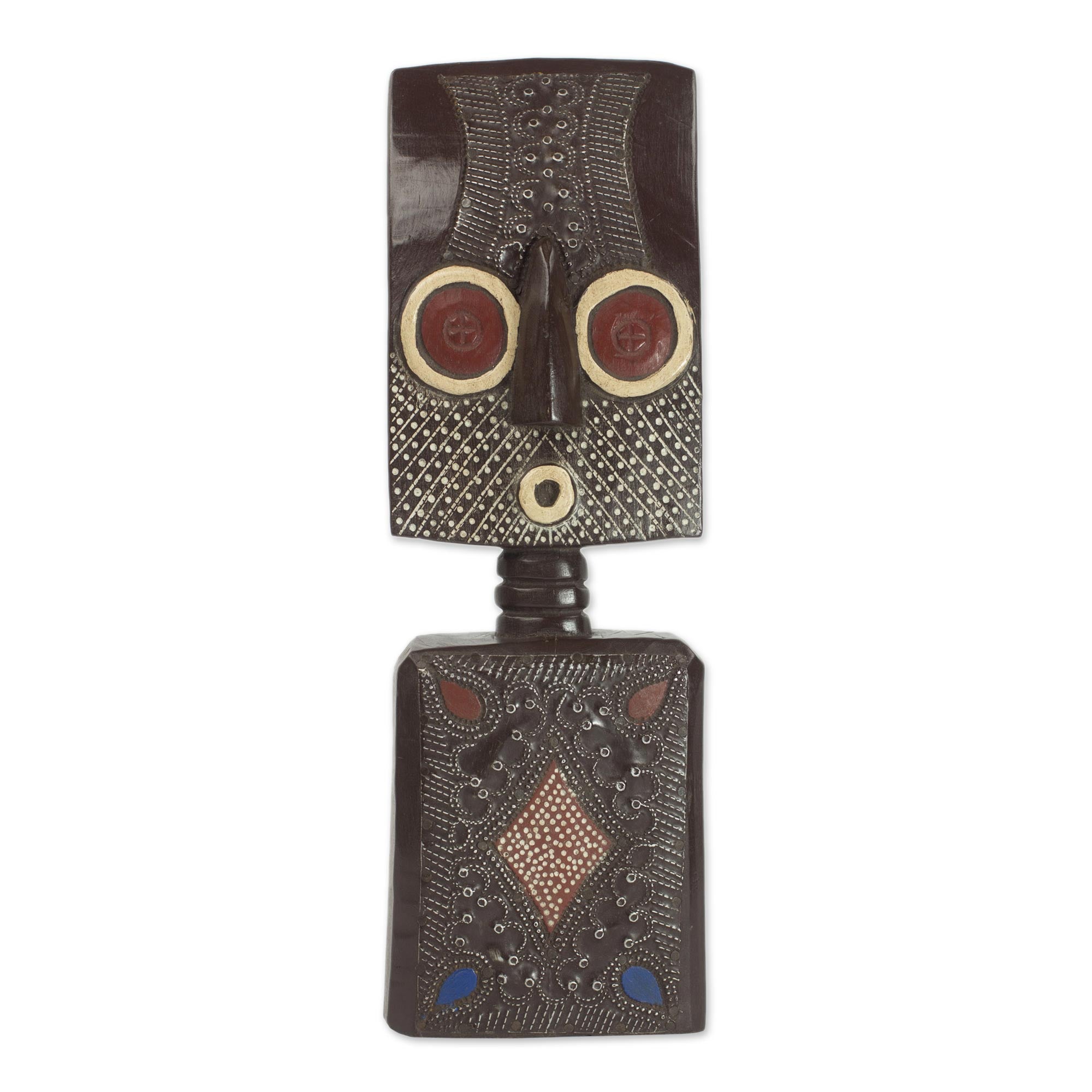 Premium Ahomka Mask: Handcrafted Ghanaian Sese Wood Sculpture with Aluminum Plating