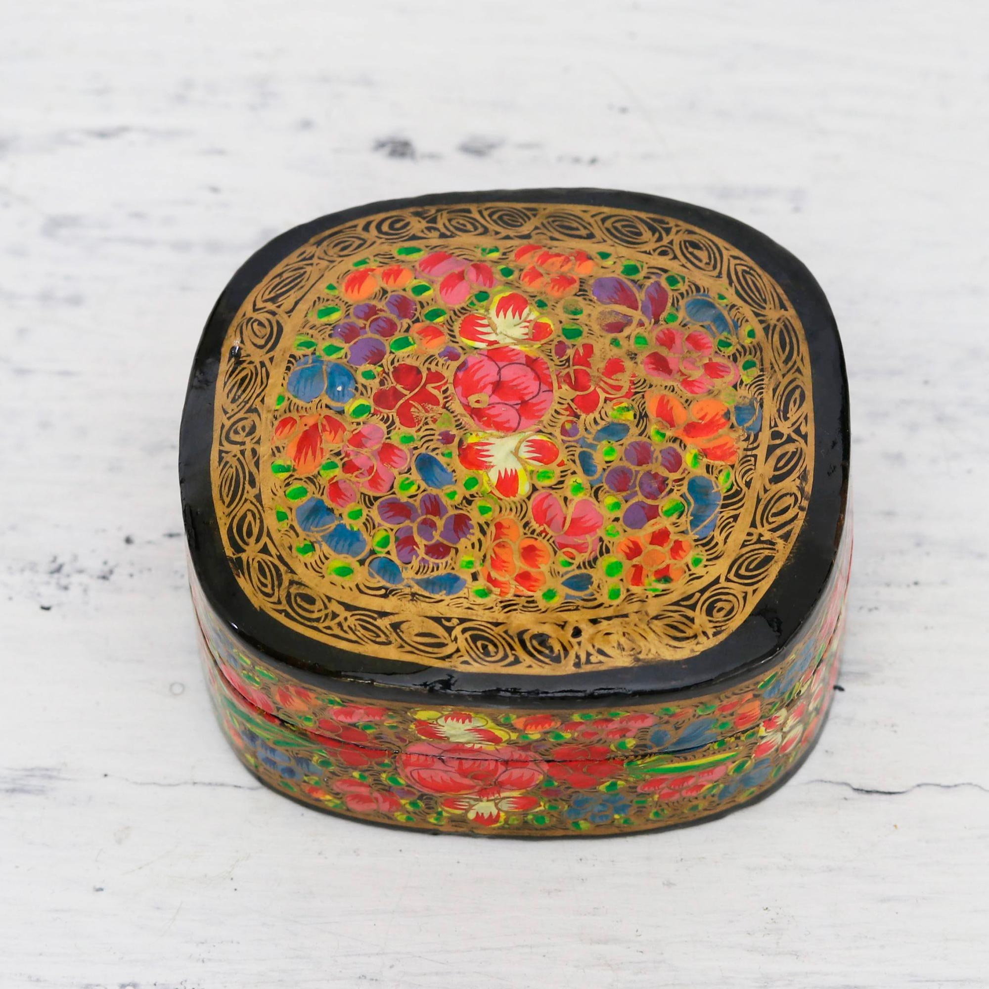 Premium Hand-Painted Floral & Gold Decorative Box - Kashmir Artistry