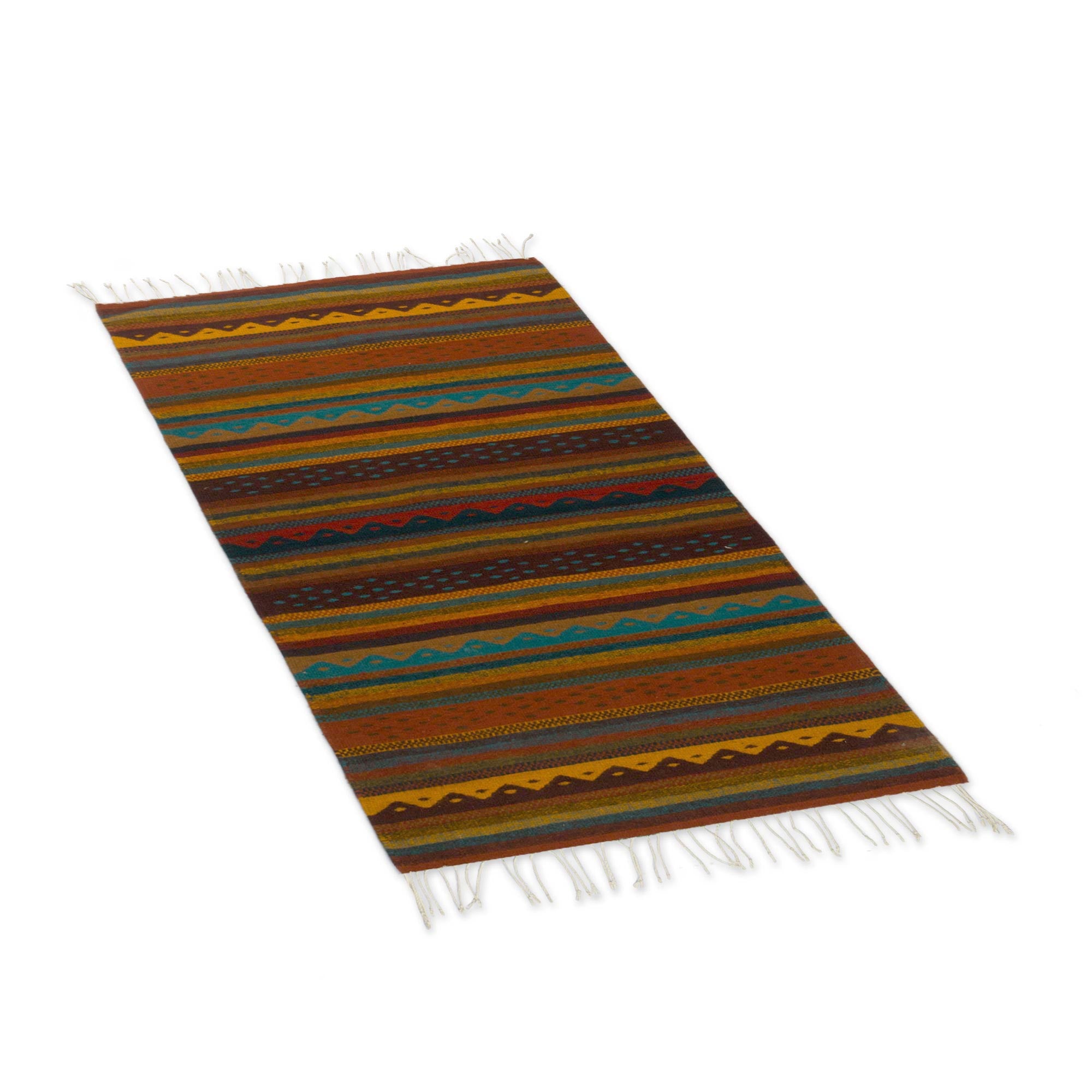 Premium Handwoven Zapotec Wool Rug - Striped Mexican Artisan Design