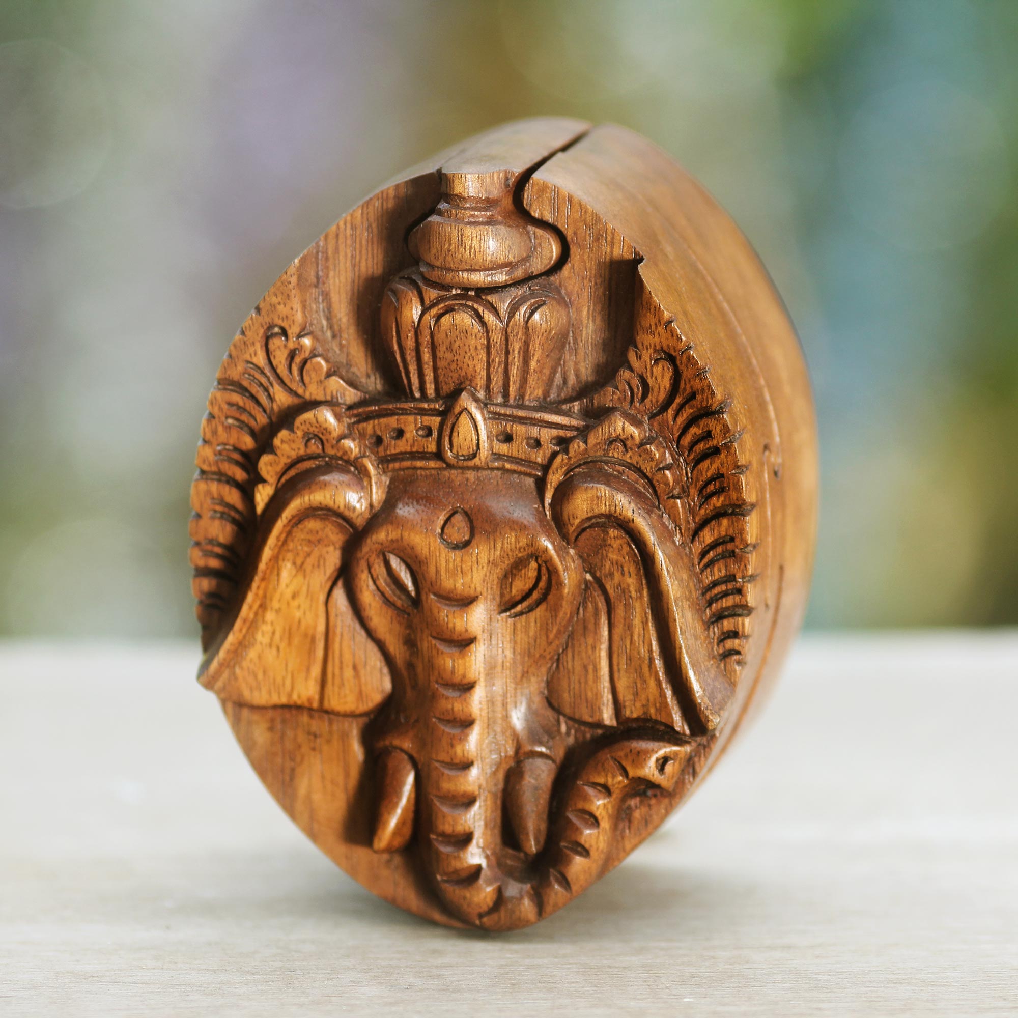 Premium Hand-Carved Ganesha Puzzle Box – Balinese Suar Wood Treasure Chest
