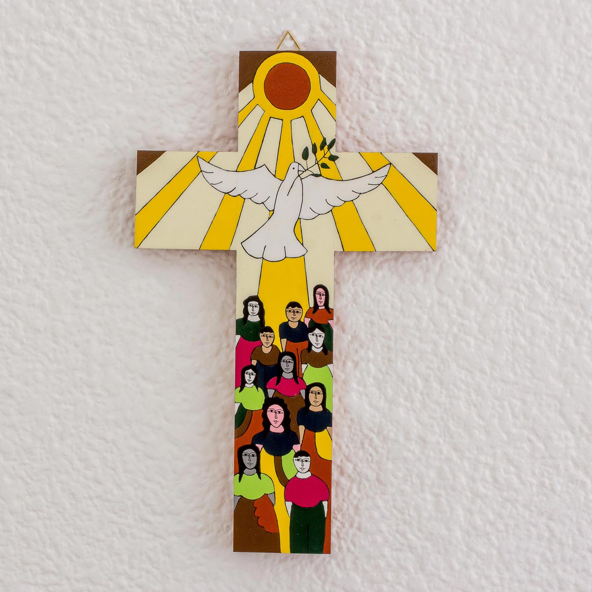 Premium Hand-Painted Peace Dove Pinewood Wall Cross